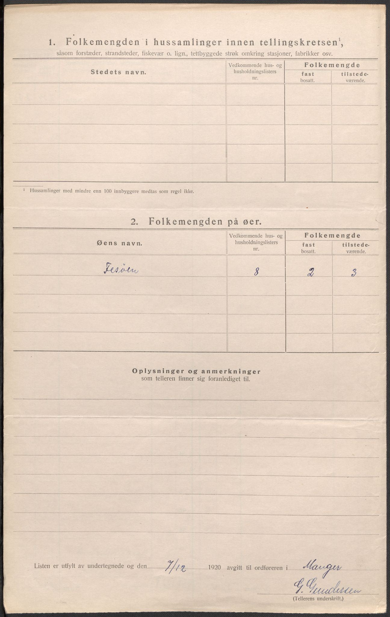 SAB, Folketelling 1920 for 1261 Manger herred, 1920, s. 7