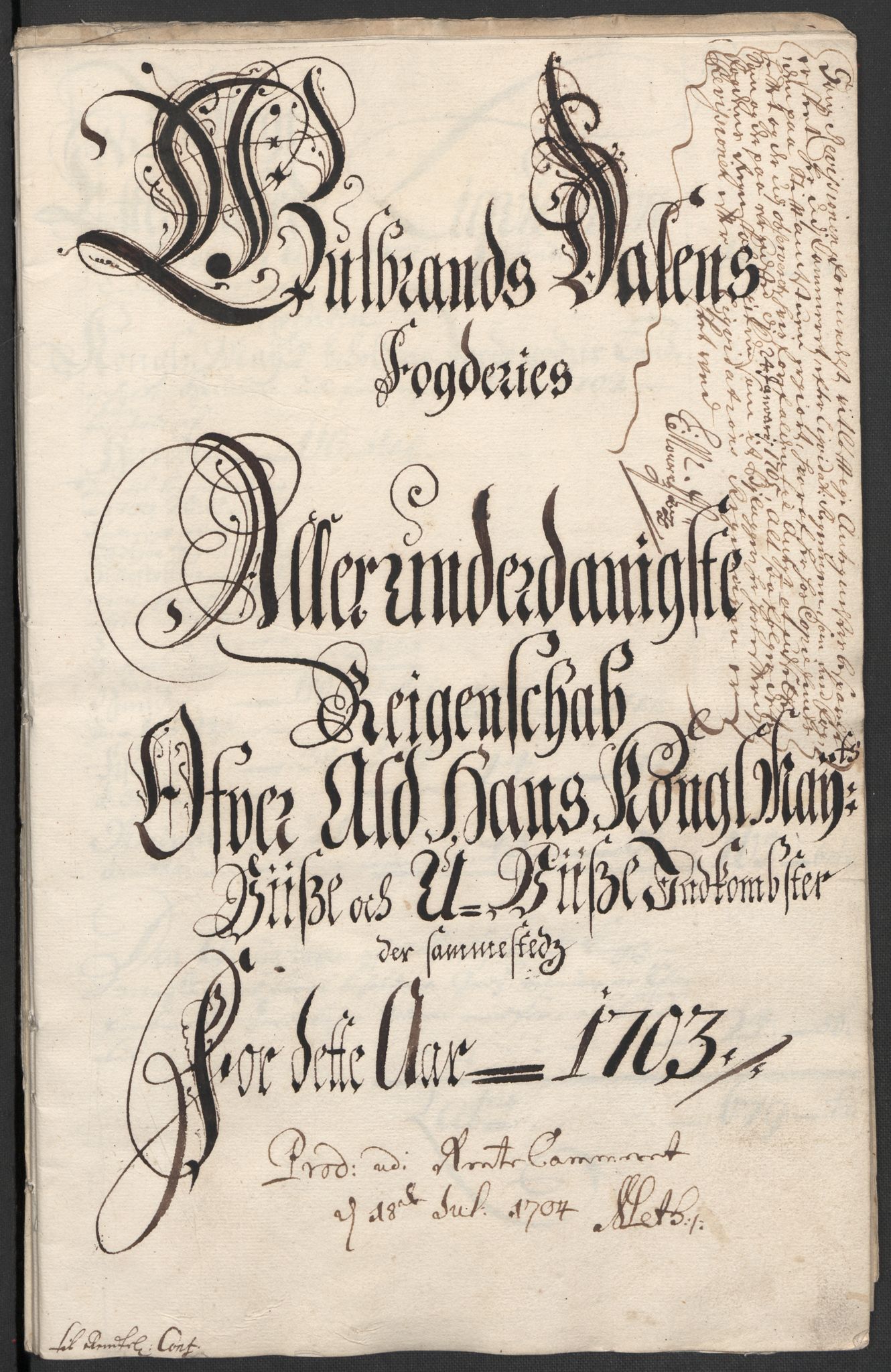Rentekammeret inntil 1814, Reviderte regnskaper, Fogderegnskap, RA/EA-4092/R17/L1176: Fogderegnskap Gudbrandsdal, 1703, s. 3