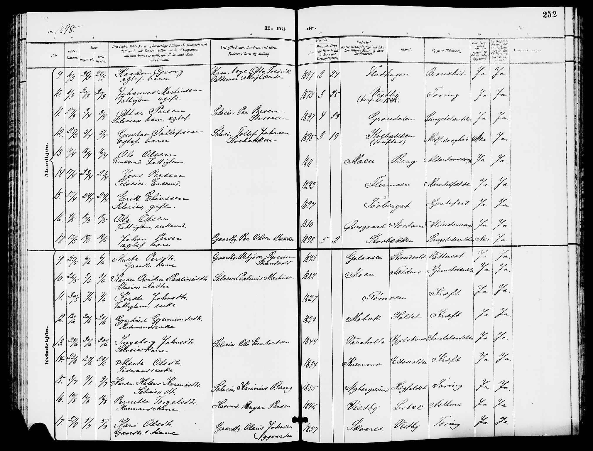 Trysil prestekontor, AV/SAH-PREST-046/H/Ha/Hab/L0006: Klokkerbok nr. 6, 1896-1912, s. 252