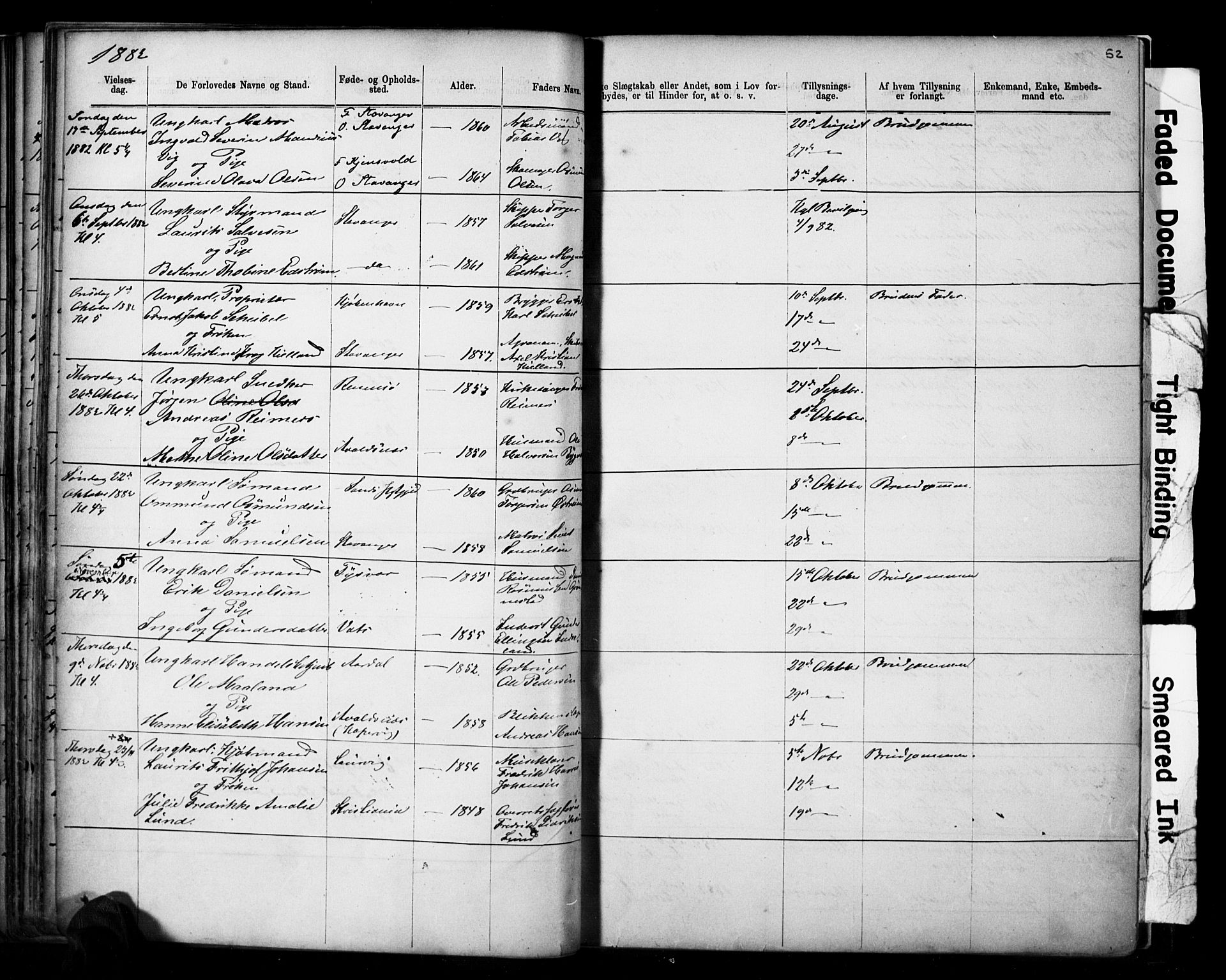 Domkirken sokneprestkontor, AV/SAST-A-101812/001/30/30BB/L0014: Klokkerbok nr. B 14, 1875-1902, s. 52