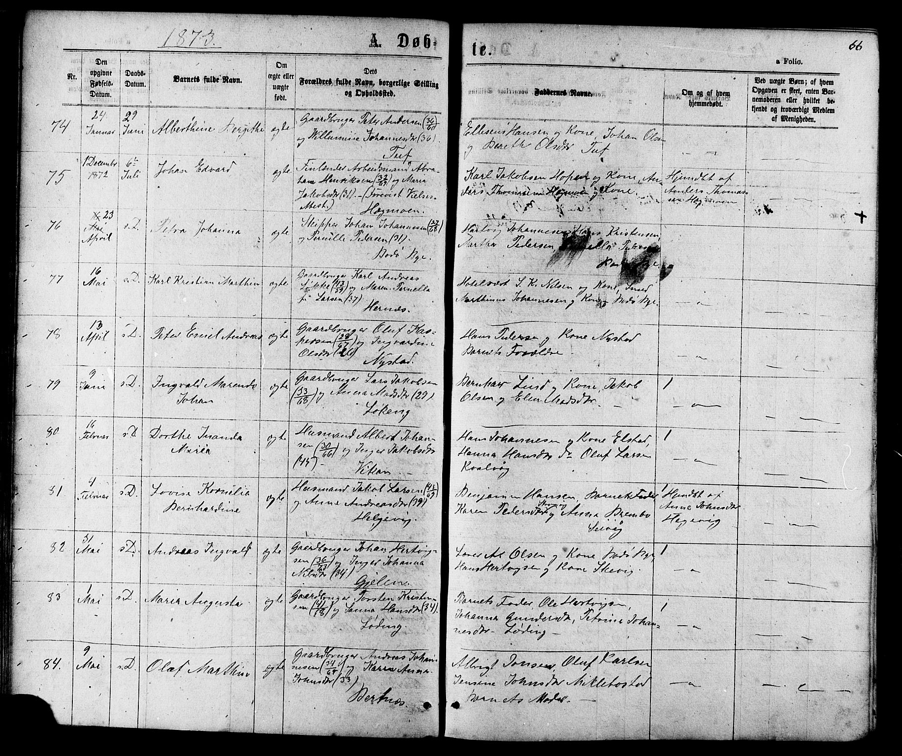 Ministerialprotokoller, klokkerbøker og fødselsregistre - Nordland, AV/SAT-A-1459/801/L0029: Klokkerbok nr. 801C04, 1868-1878, s. 66