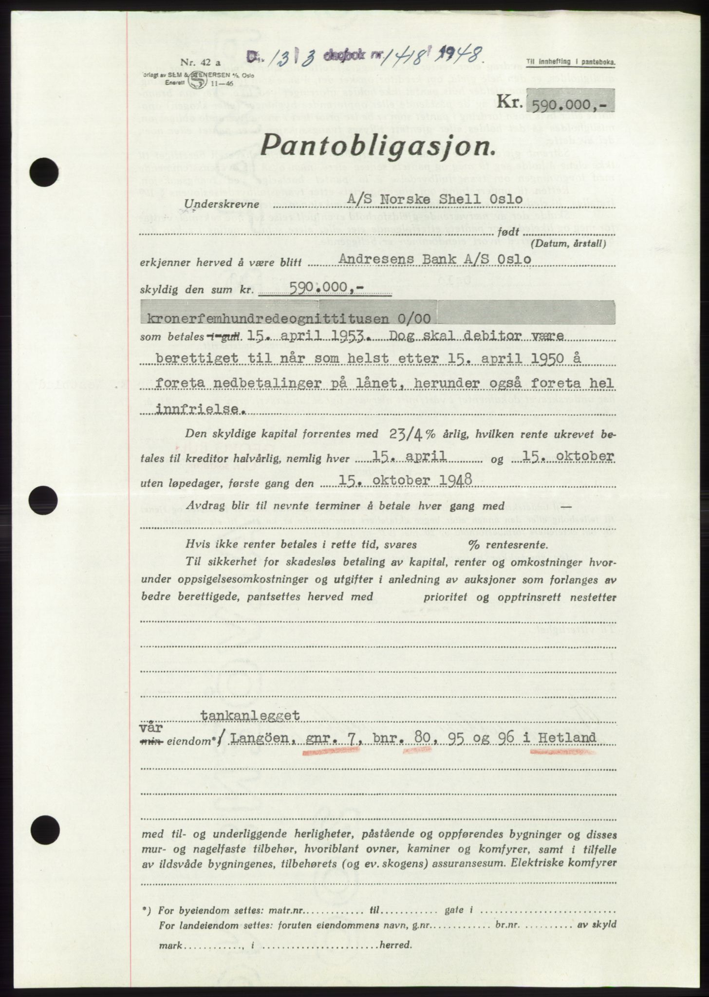 Jæren sorenskriveri, SAST/A-100310/03/G/Gba/L0098: Pantebok, 1948-1948, Dagboknr: 1418/1948