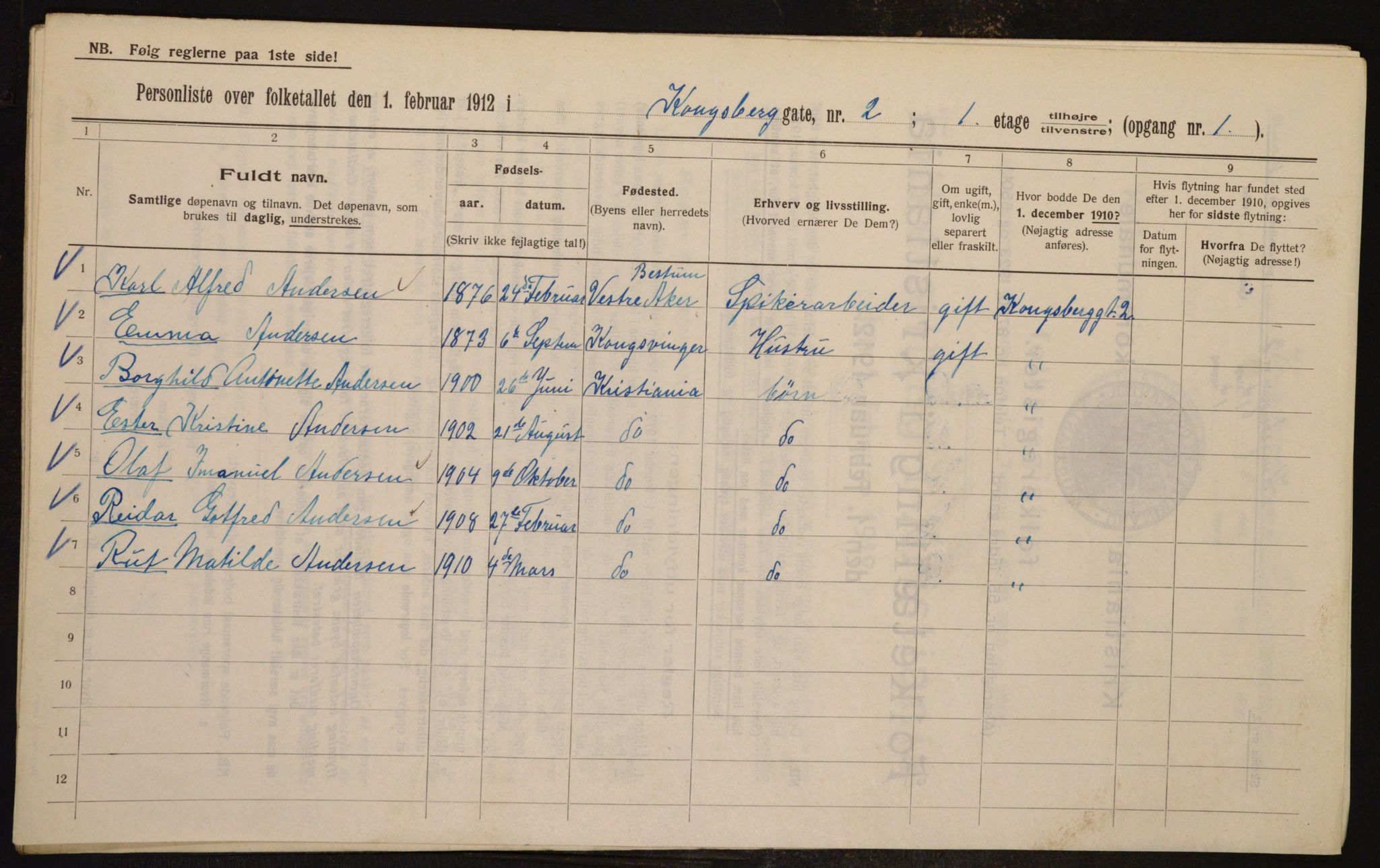 OBA, Kommunal folketelling 1.2.1912 for Kristiania, 1912, s. 52926