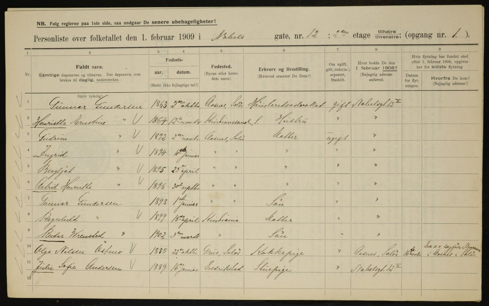 OBA, Kommunal folketelling 1.2.1909 for Kristiania kjøpstad, 1909, s. 64472