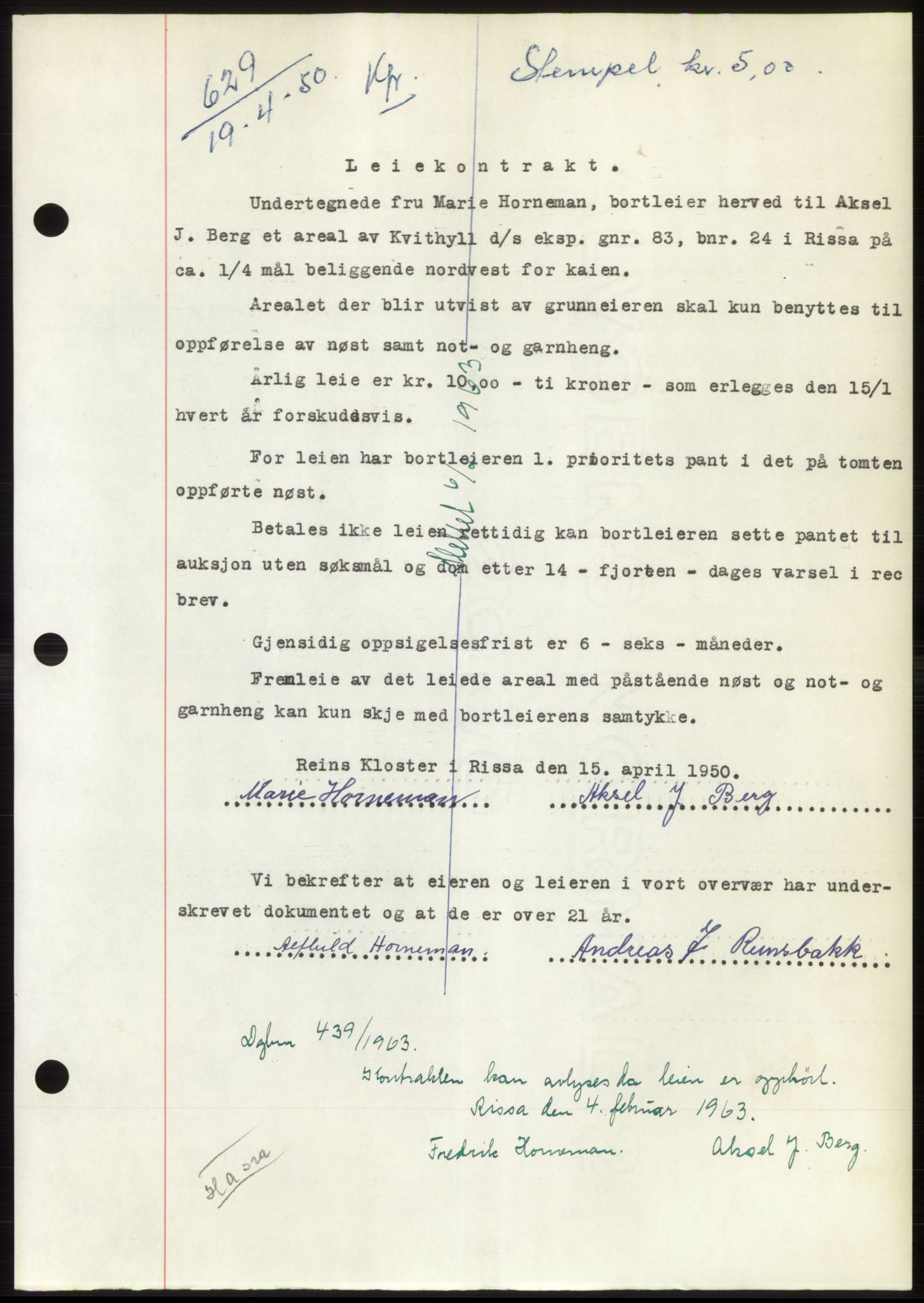 Fosen sorenskriveri, AV/SAT-A-1107/1/2/2C: Pantebok nr. B, 1948-1950, Dagboknr: 629/1950