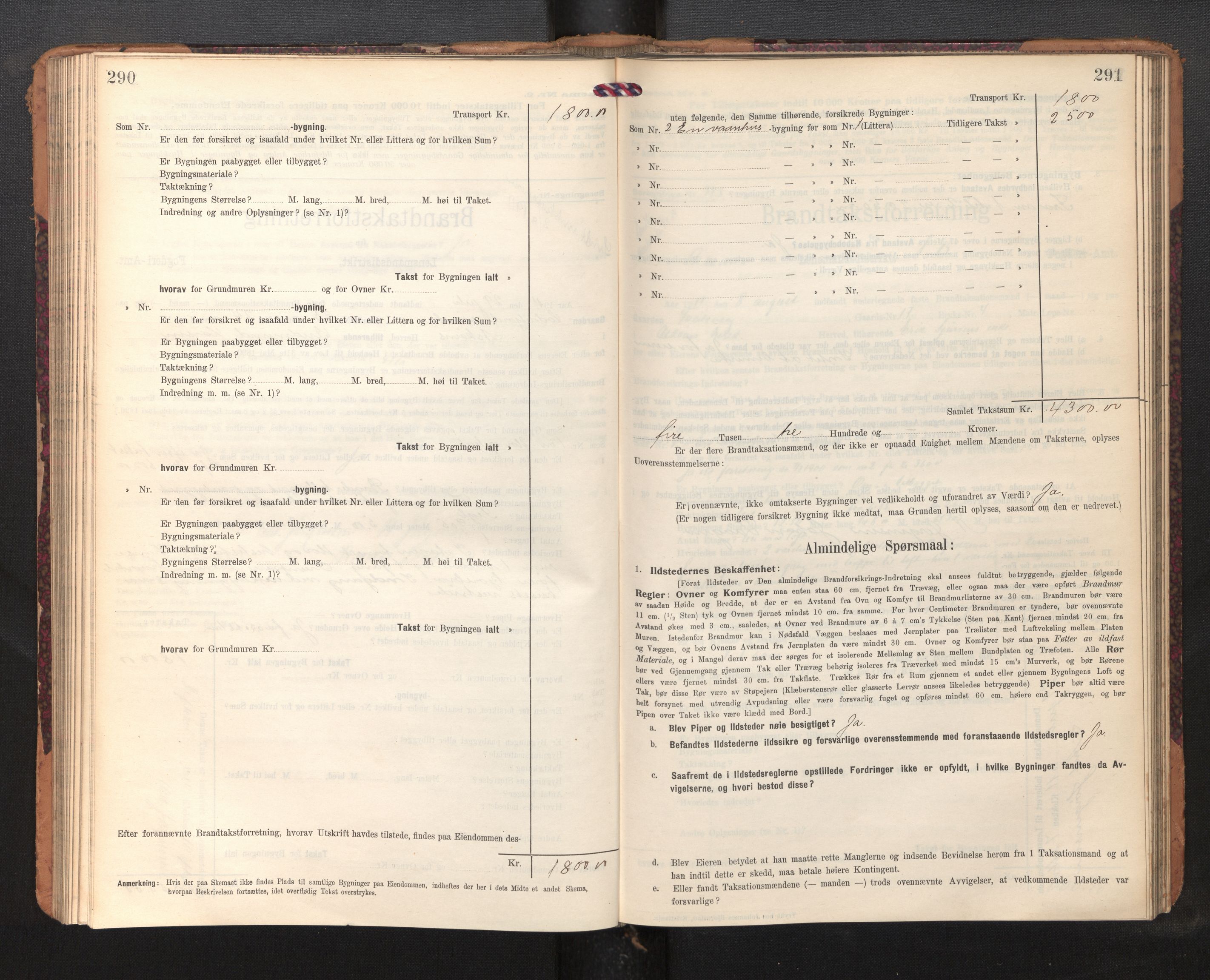 Lensmannen i Askøy, AV/SAB-A-31001/0012/L0007: Branntakstprotokoll, skjematakst, 1910-1919, s. 290-291