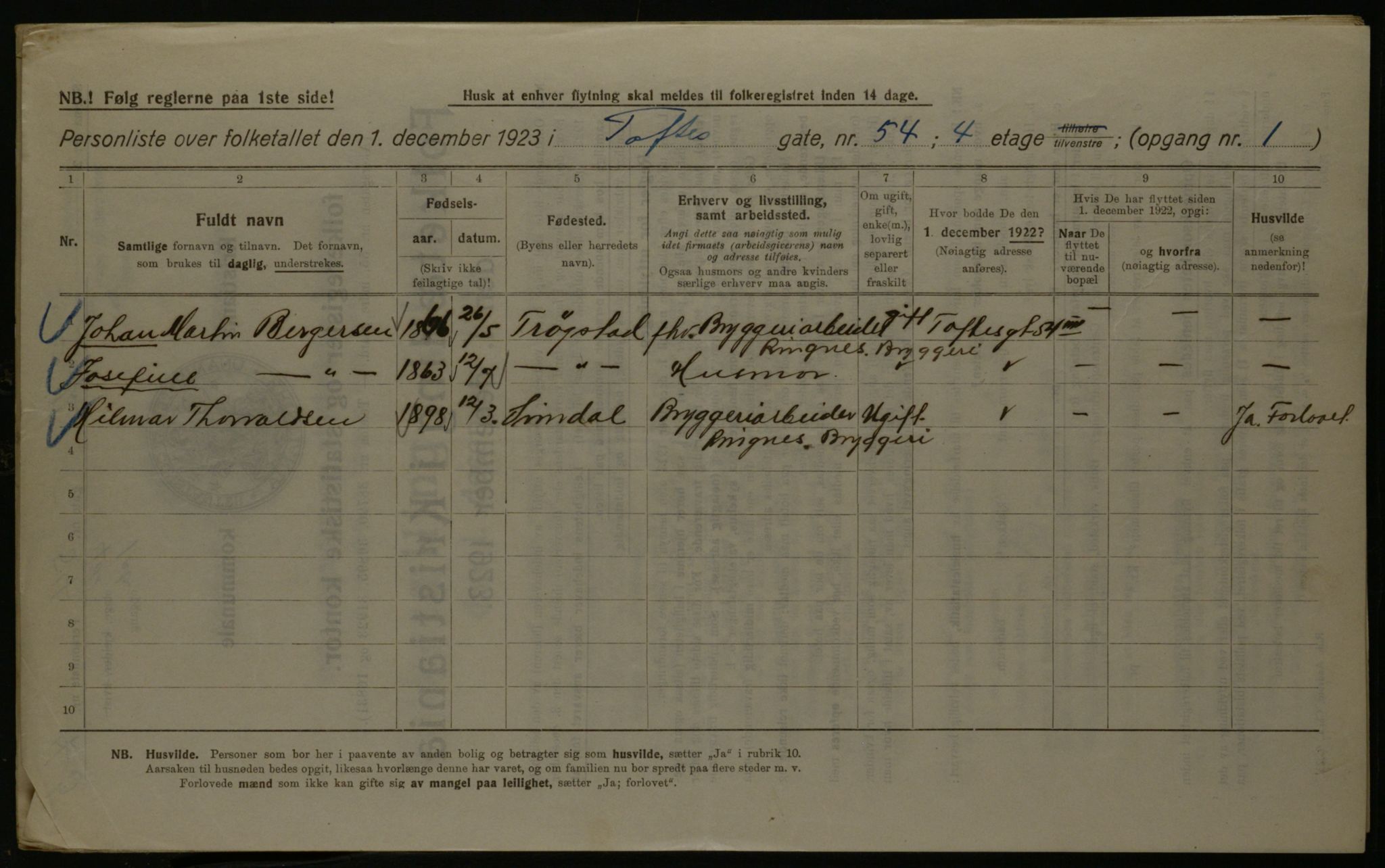 OBA, Kommunal folketelling 1.12.1923 for Kristiania, 1923, s. 124545