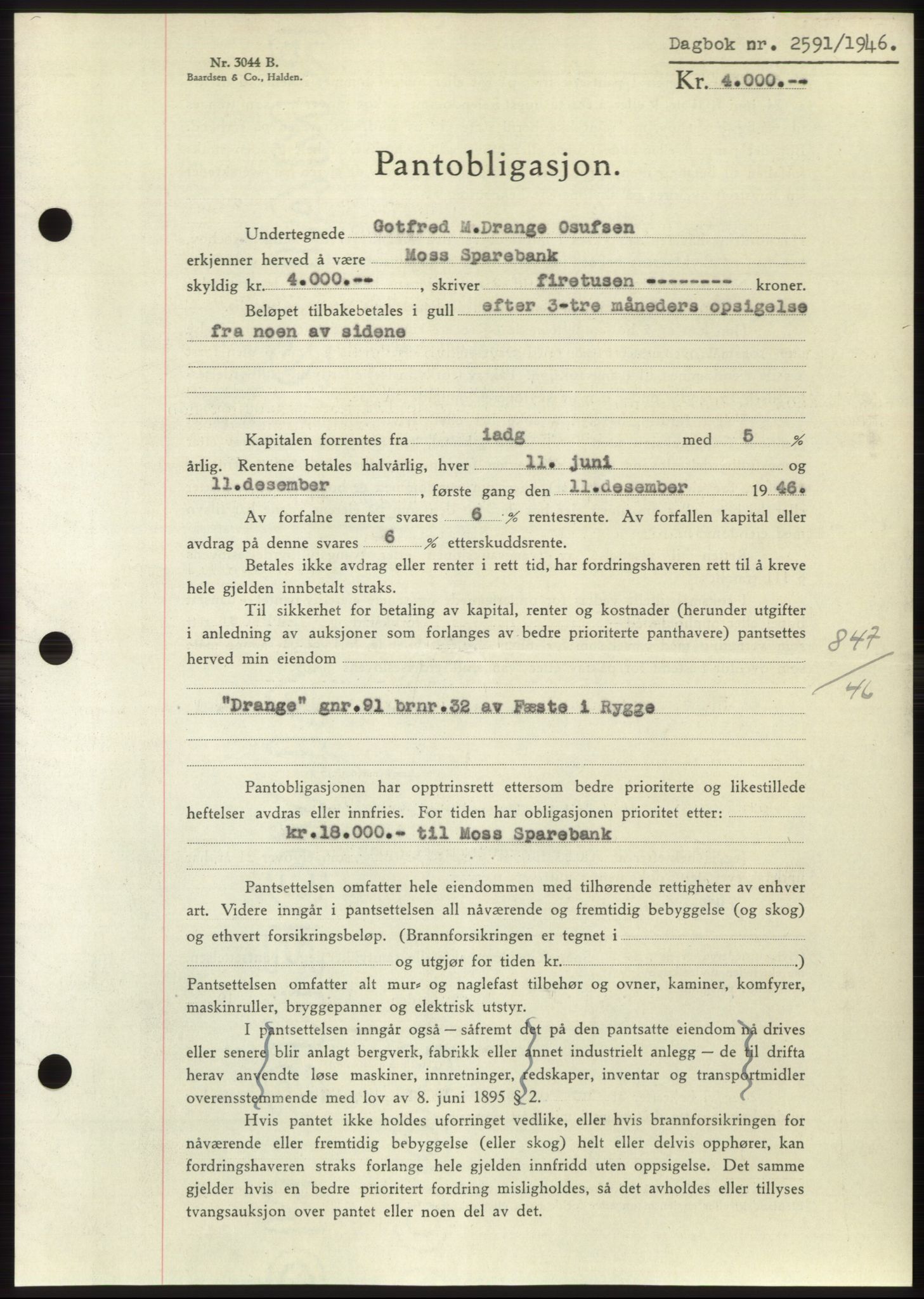 Moss sorenskriveri, SAO/A-10168: Pantebok nr. B16, 1946-1947, Dagboknr: 2591/1946