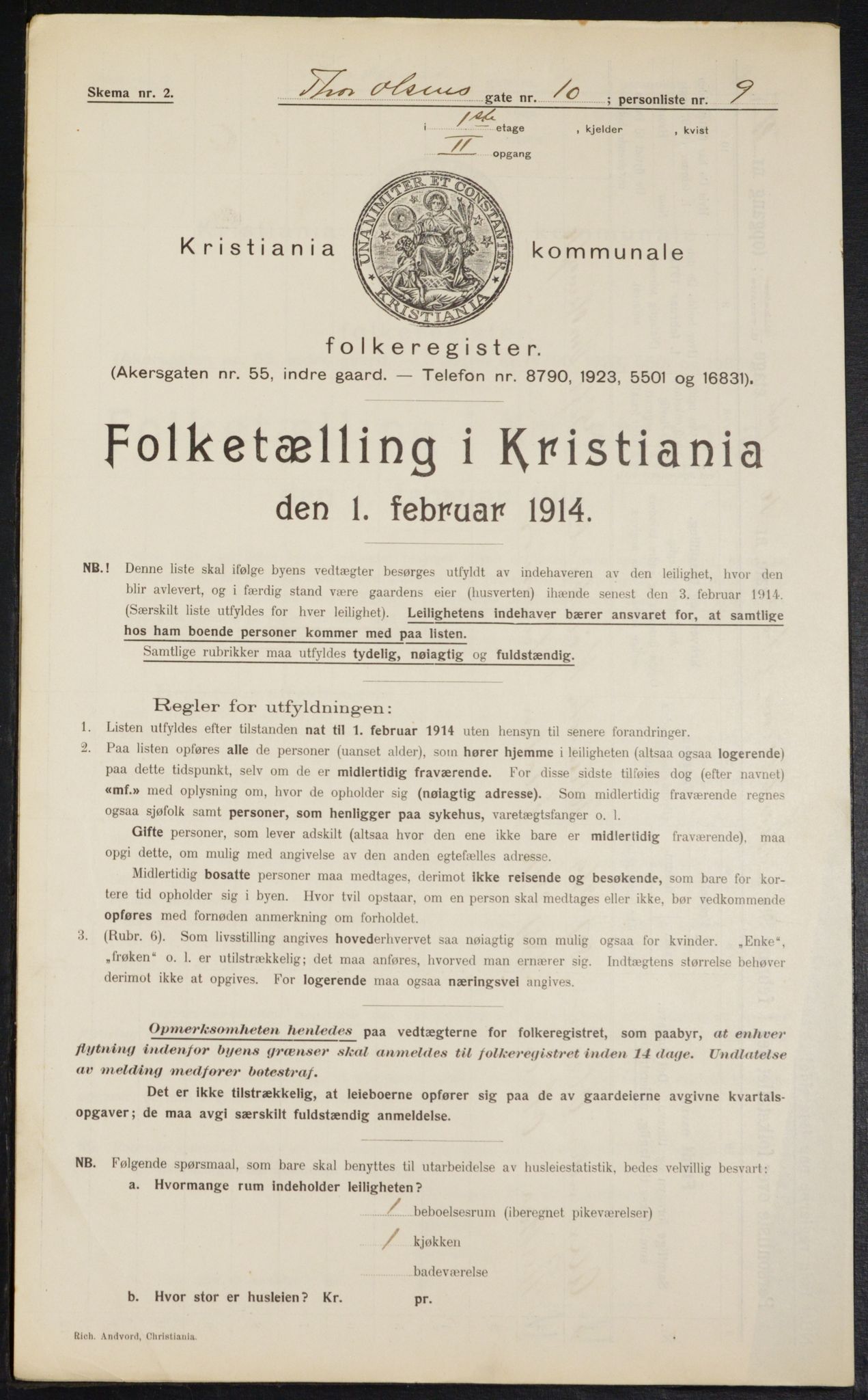 OBA, Kommunal folketelling 1.2.1914 for Kristiania, 1914, s. 110416