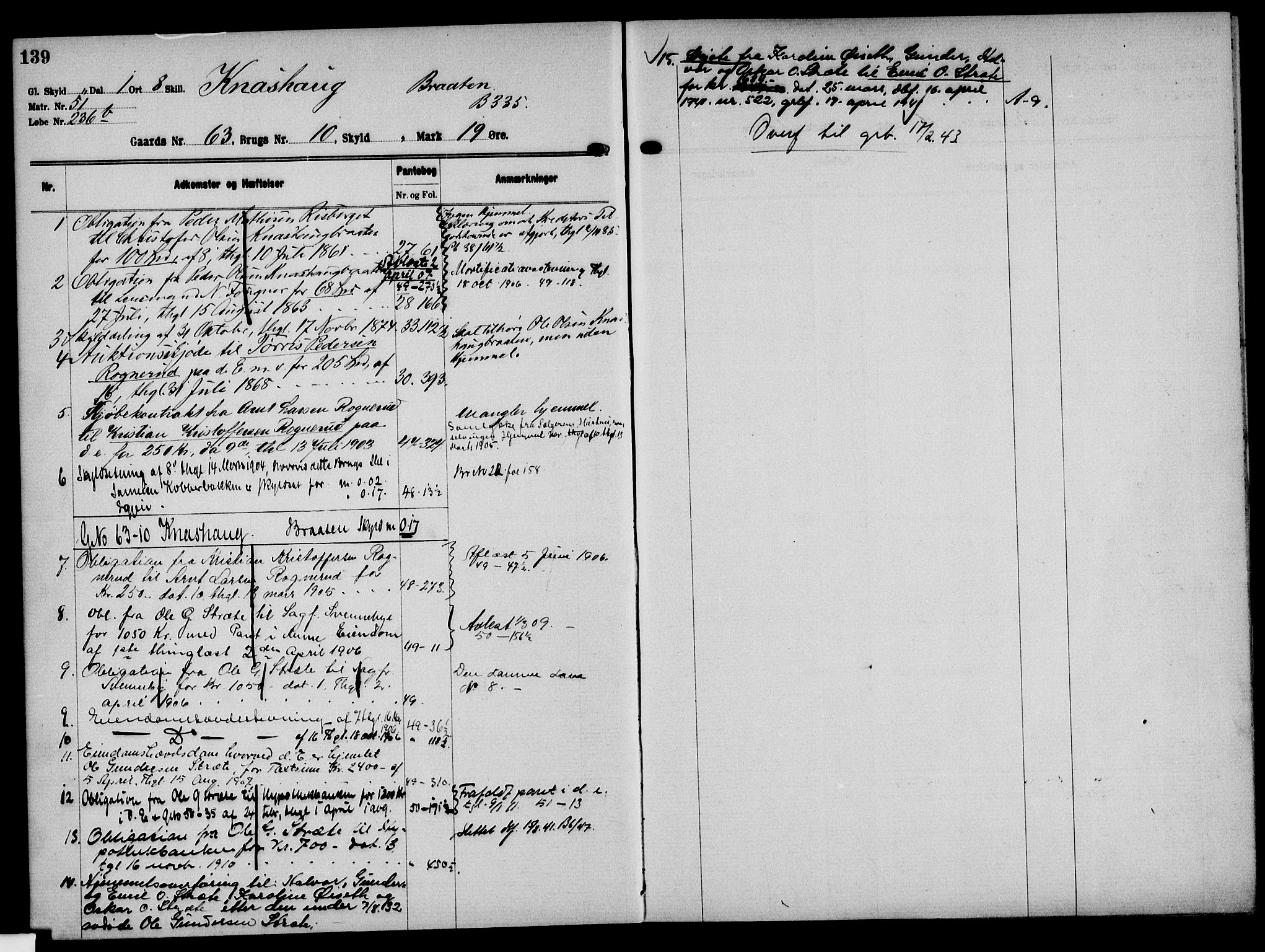 Solør tingrett, AV/SAH-TING-008/H/Ha/Hak/L0005: Panteregister nr. V, 1900-1935, s. 139