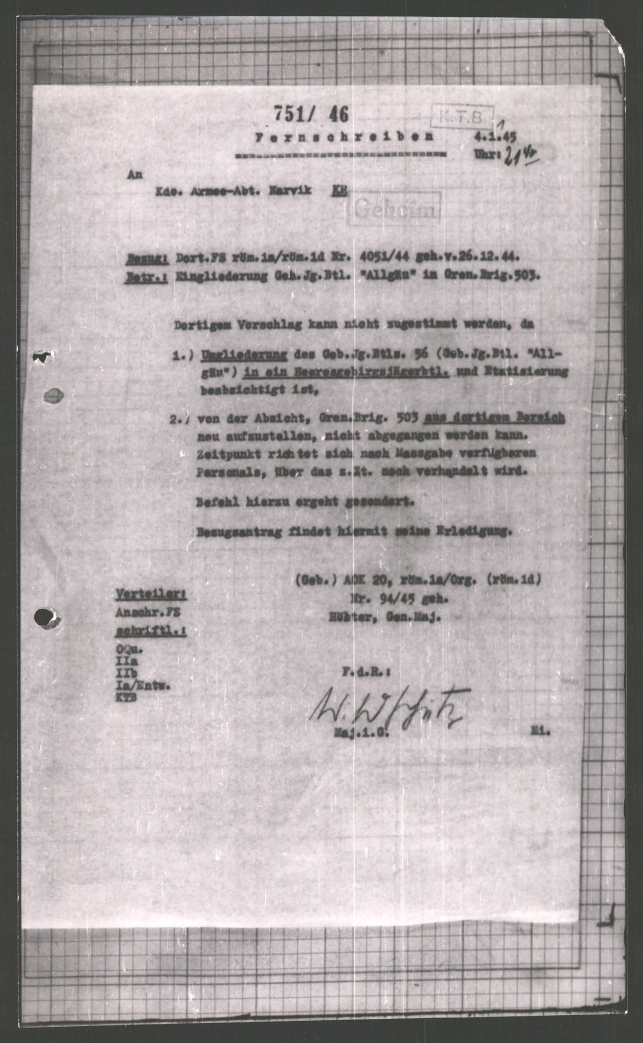 Forsvarets Overkommando. 2 kontor. Arkiv 11.4. Spredte tyske arkivsaker, AV/RA-RAFA-7031/D/Dar/Dara/L0001: Krigsdagbøker for 20. Gebirgs-Armee-Oberkommando (AOK 20), 1944-1945, s. 425