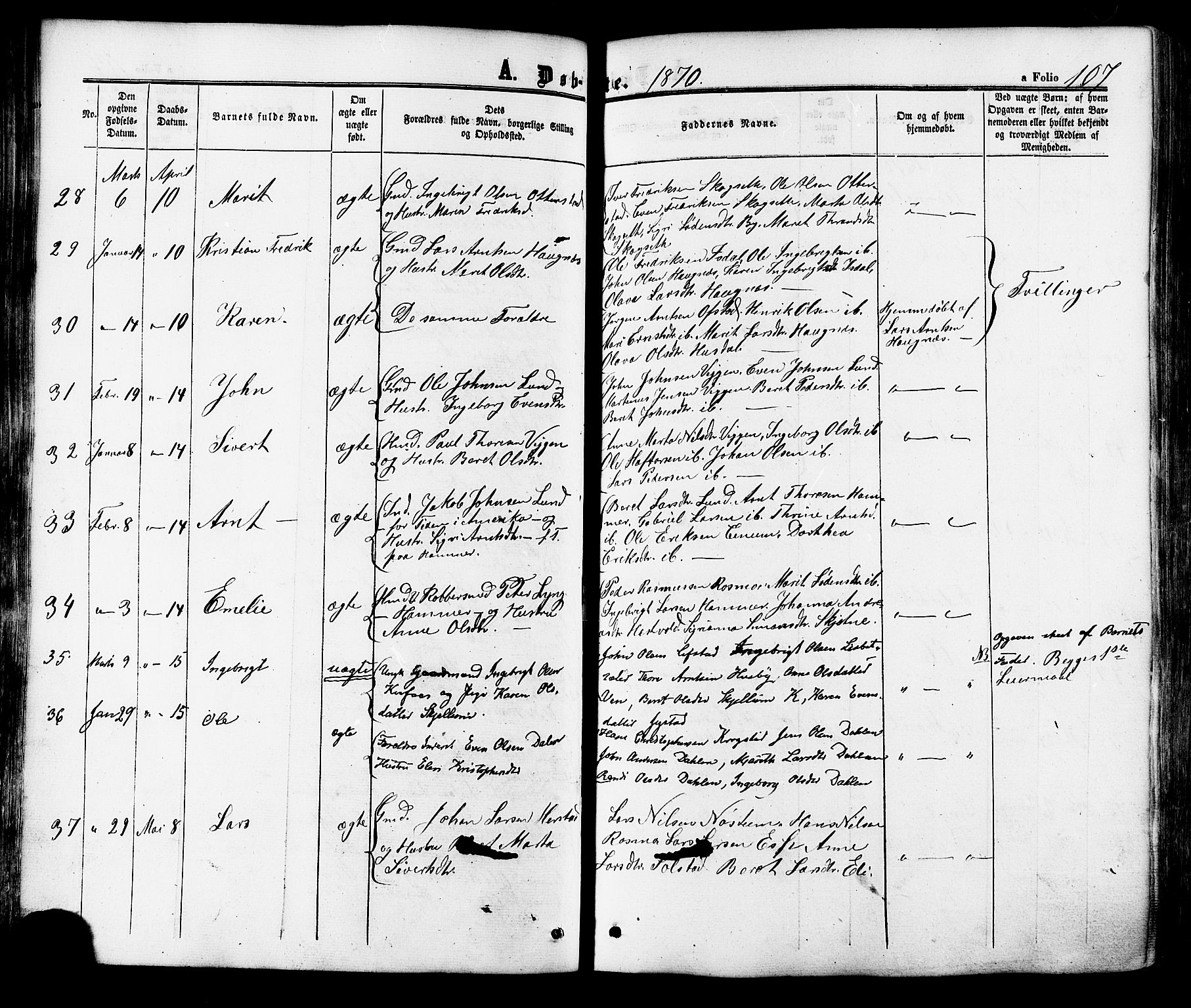 Ministerialprotokoller, klokkerbøker og fødselsregistre - Sør-Trøndelag, SAT/A-1456/665/L0772: Ministerialbok nr. 665A07, 1856-1878, s. 107