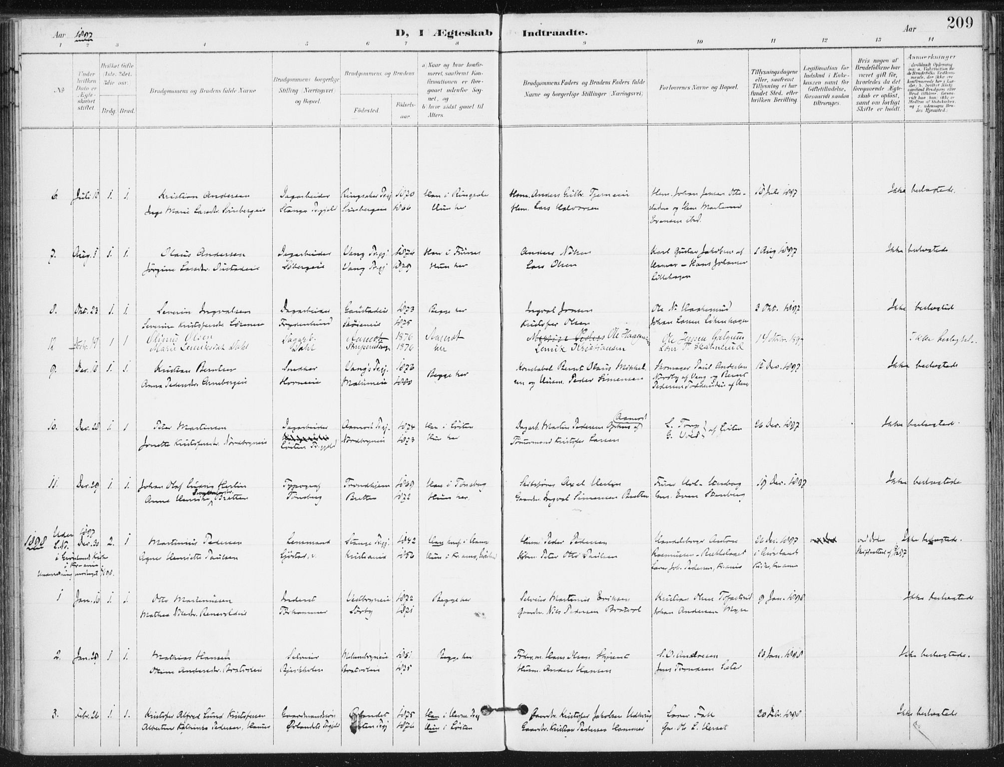 Romedal prestekontor, SAH/PREST-004/K/L0011: Ministerialbok nr. 11, 1896-1912, s. 209