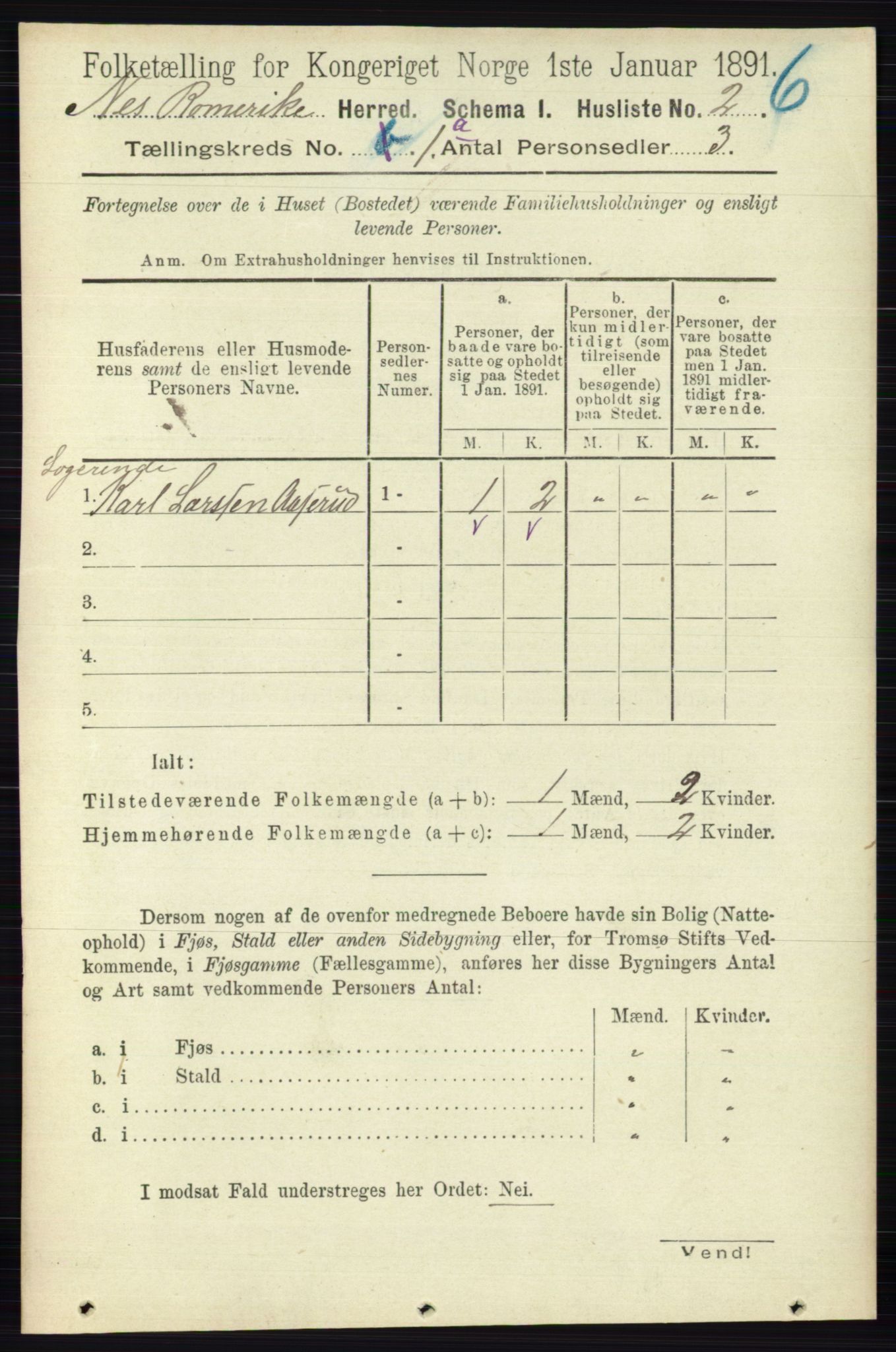 RA, Folketelling 1891 for 0236 Nes herred, 1891, s. 46