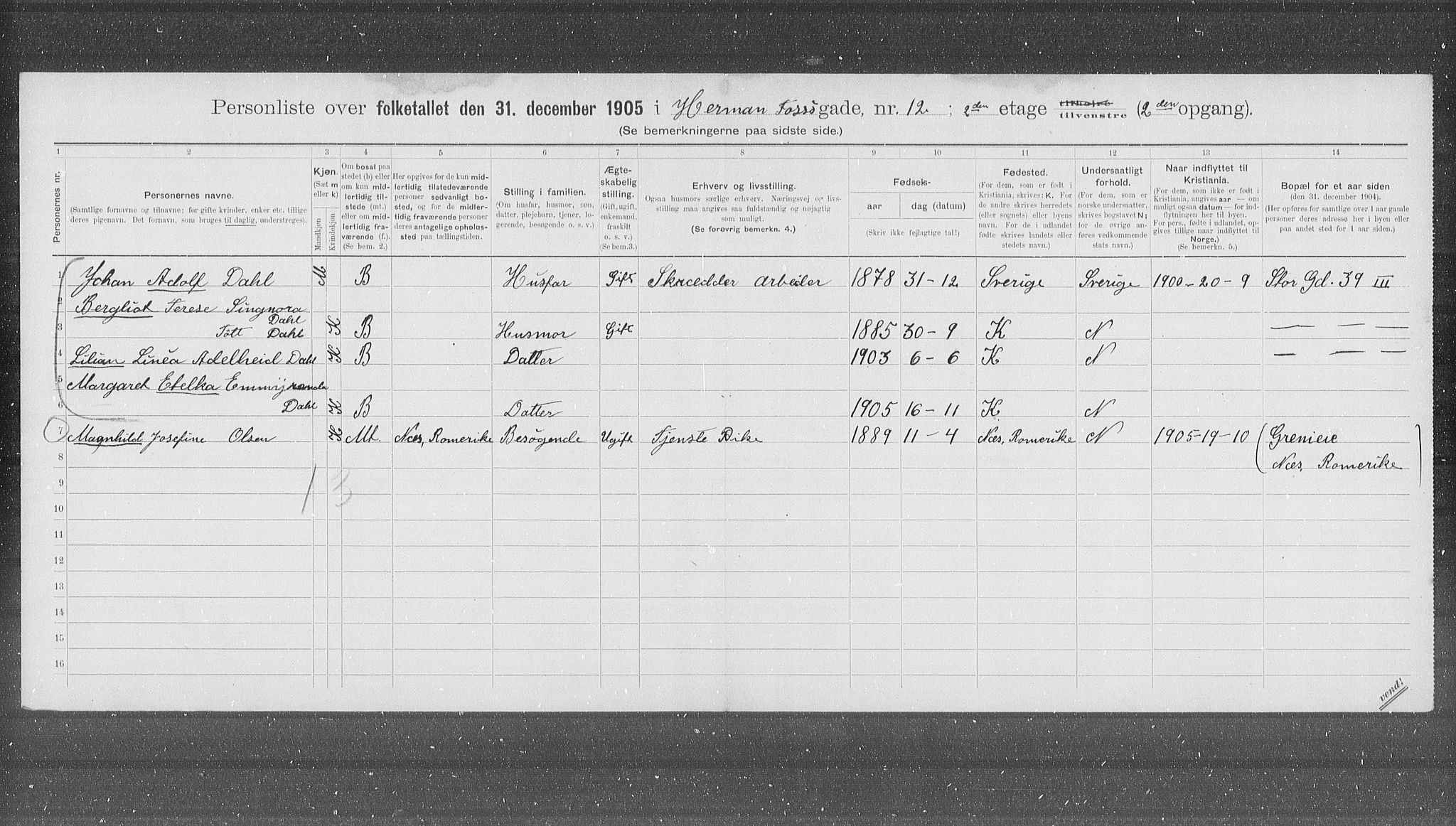 OBA, Kommunal folketelling 31.12.1905 for Kristiania kjøpstad, 1905, s. 20166