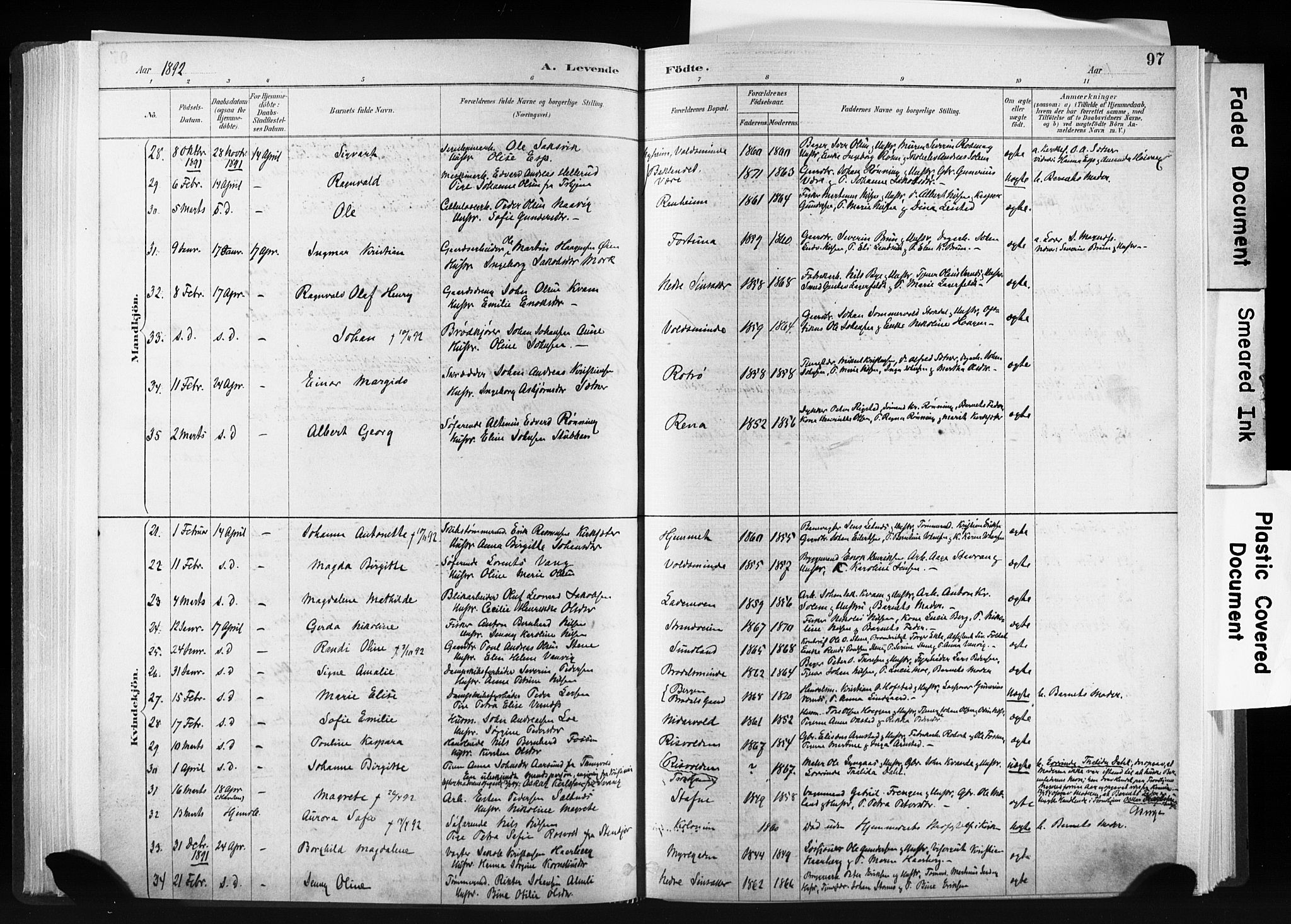 Ministerialprotokoller, klokkerbøker og fødselsregistre - Sør-Trøndelag, AV/SAT-A-1456/606/L0300: Ministerialbok nr. 606A15, 1886-1893, s. 97