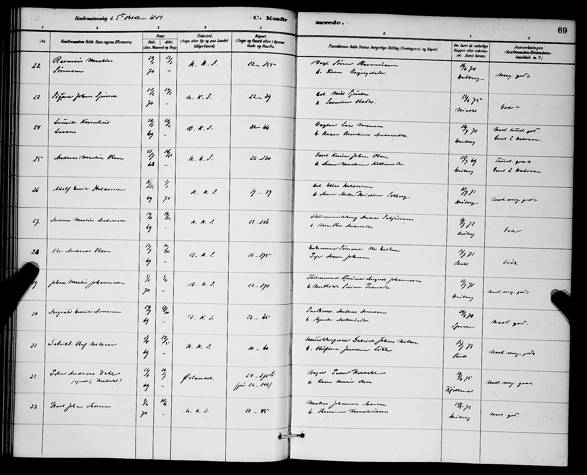 Korskirken sokneprestembete, AV/SAB-A-76101/H/Hab: Klokkerbok nr. C 3, 1880-1892, s. 69