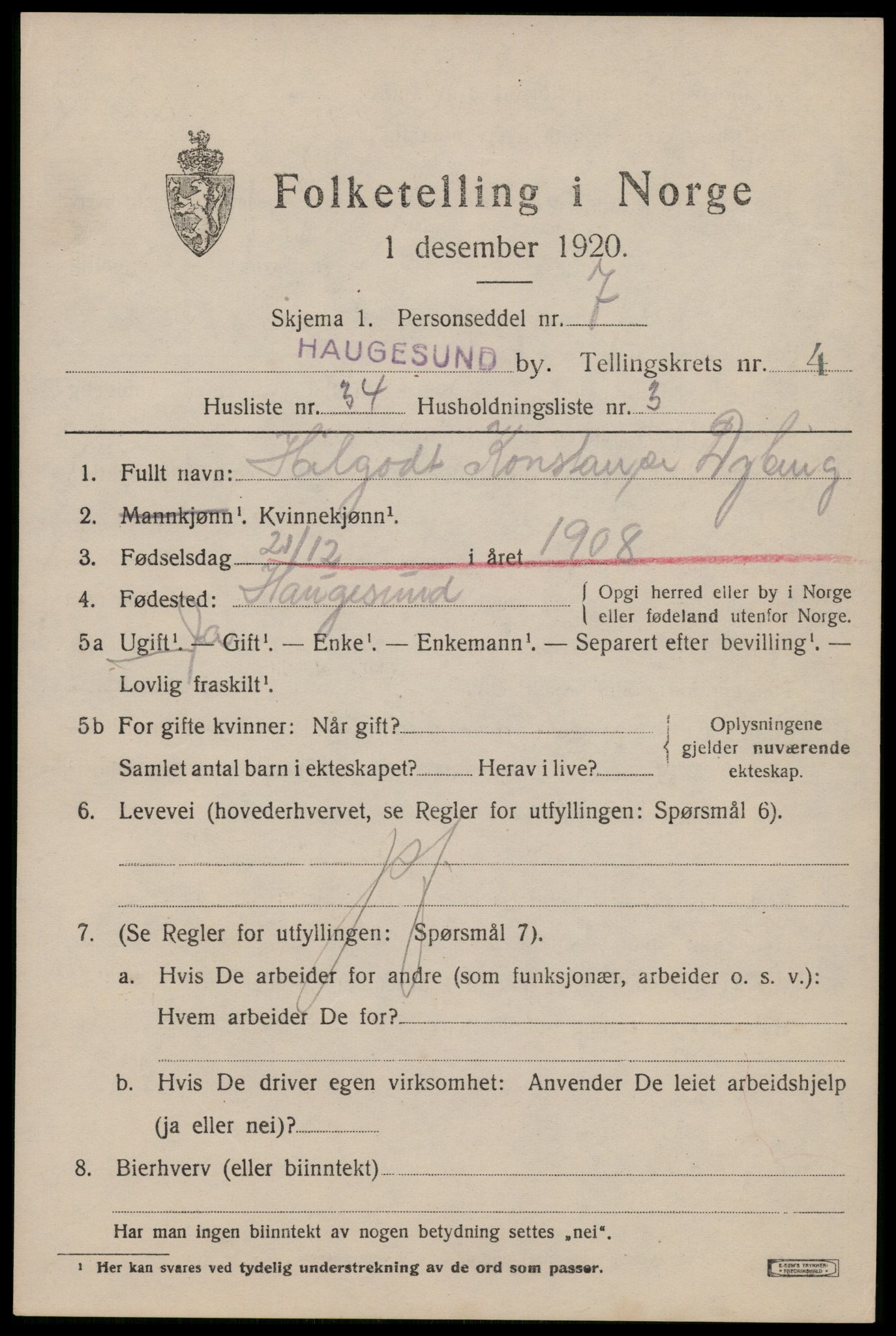 SAST, Folketelling 1920 for 1106 Haugesund kjøpstad, 1920, s. 15895