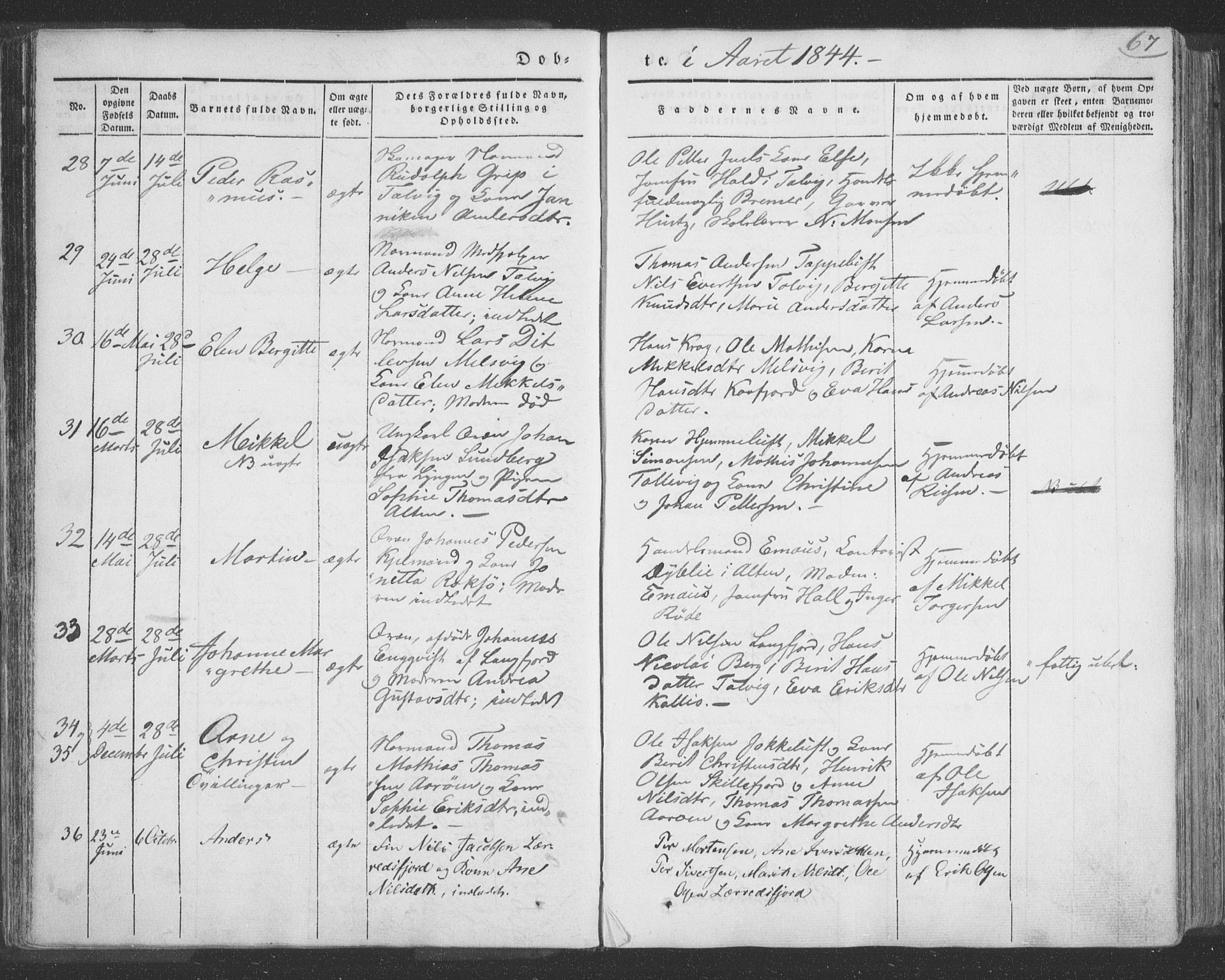 Talvik sokneprestkontor, AV/SATØ-S-1337/H/Ha/L0009kirke: Ministerialbok nr. 9, 1837-1852, s. 67