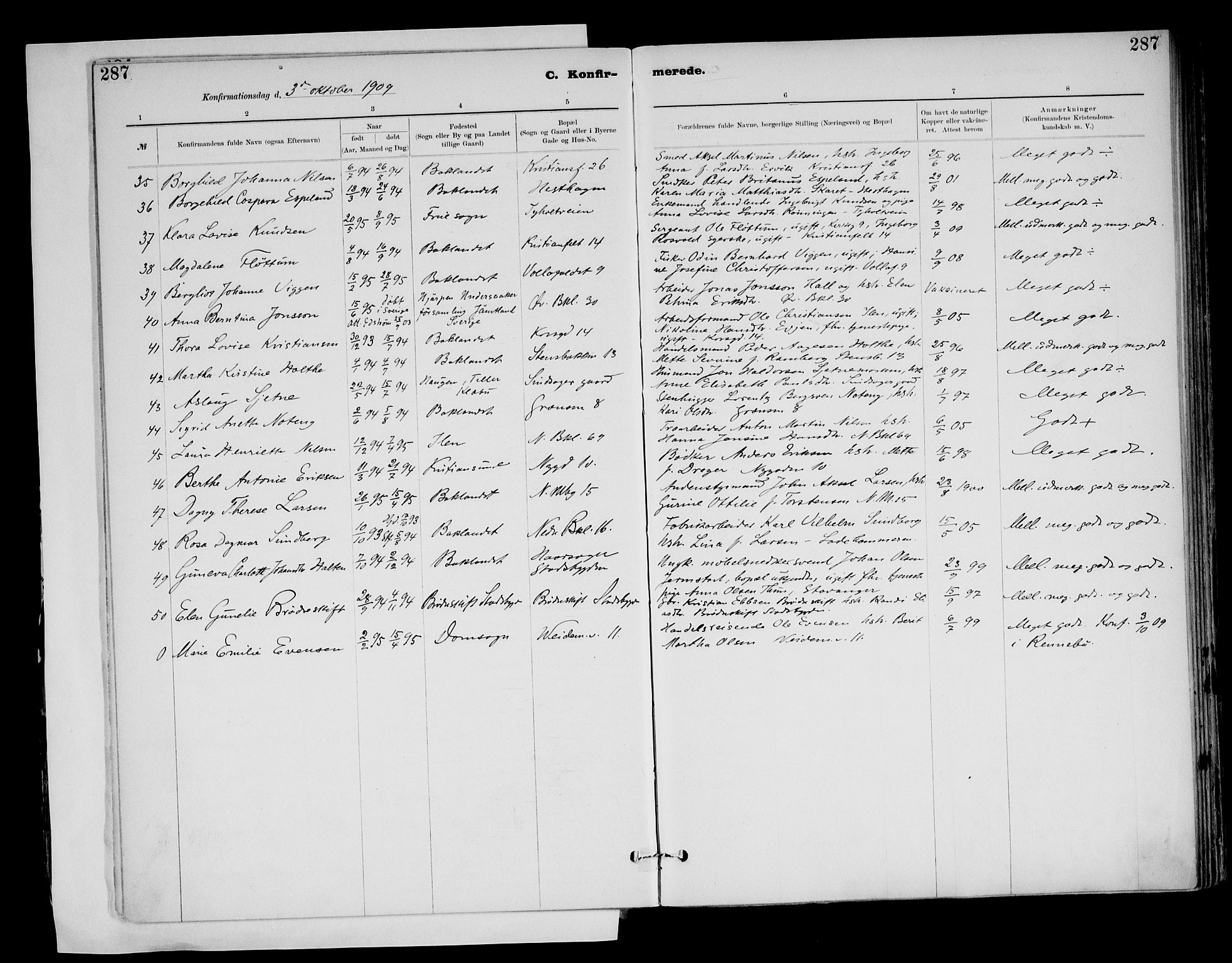 Ministerialprotokoller, klokkerbøker og fødselsregistre - Sør-Trøndelag, AV/SAT-A-1456/604/L0203: Ministerialbok nr. 604A23, 1908-1916, s. 287