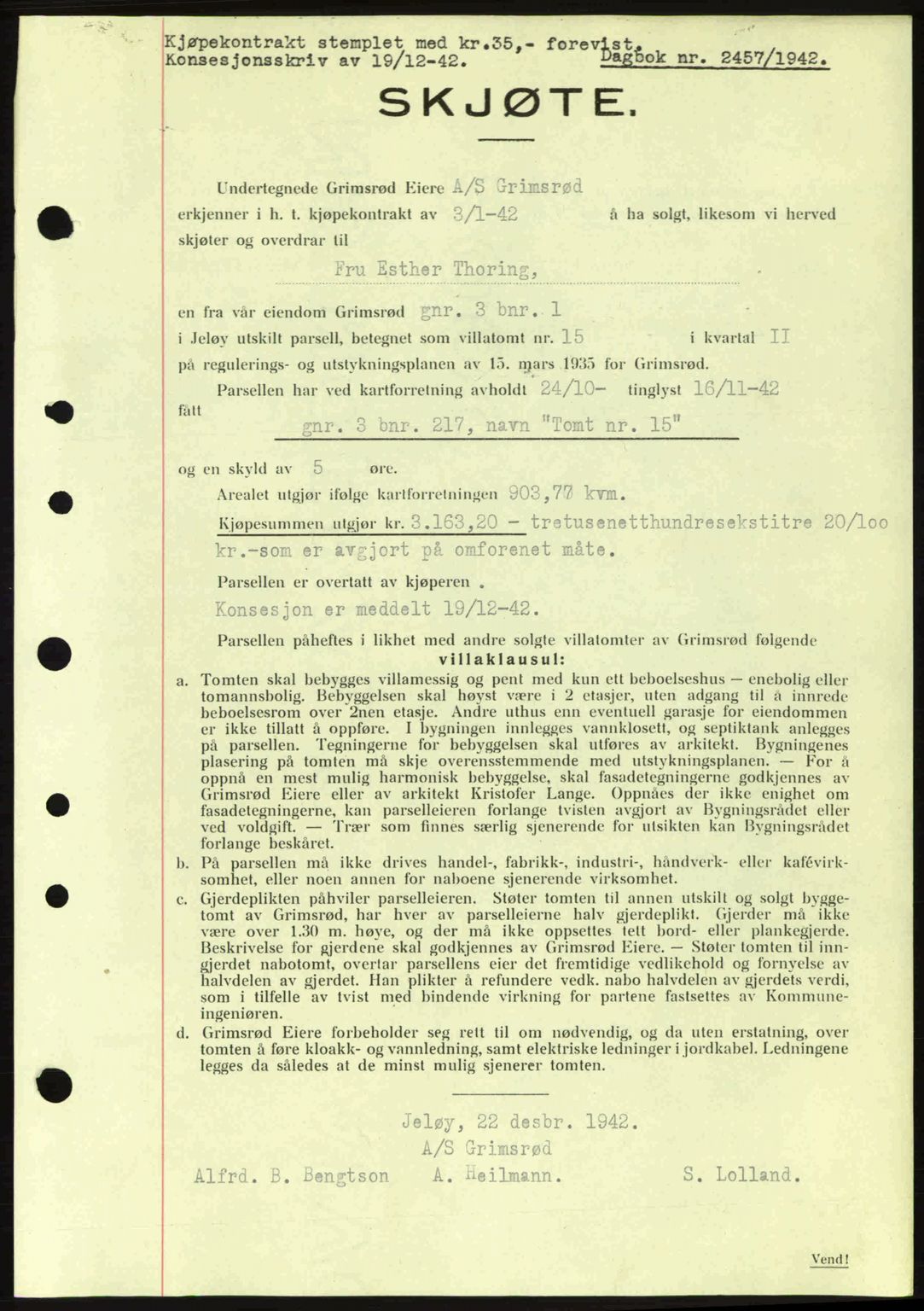Moss sorenskriveri, SAO/A-10168: Pantebok nr. A10, 1942-1943, Dagboknr: 2457/1942
