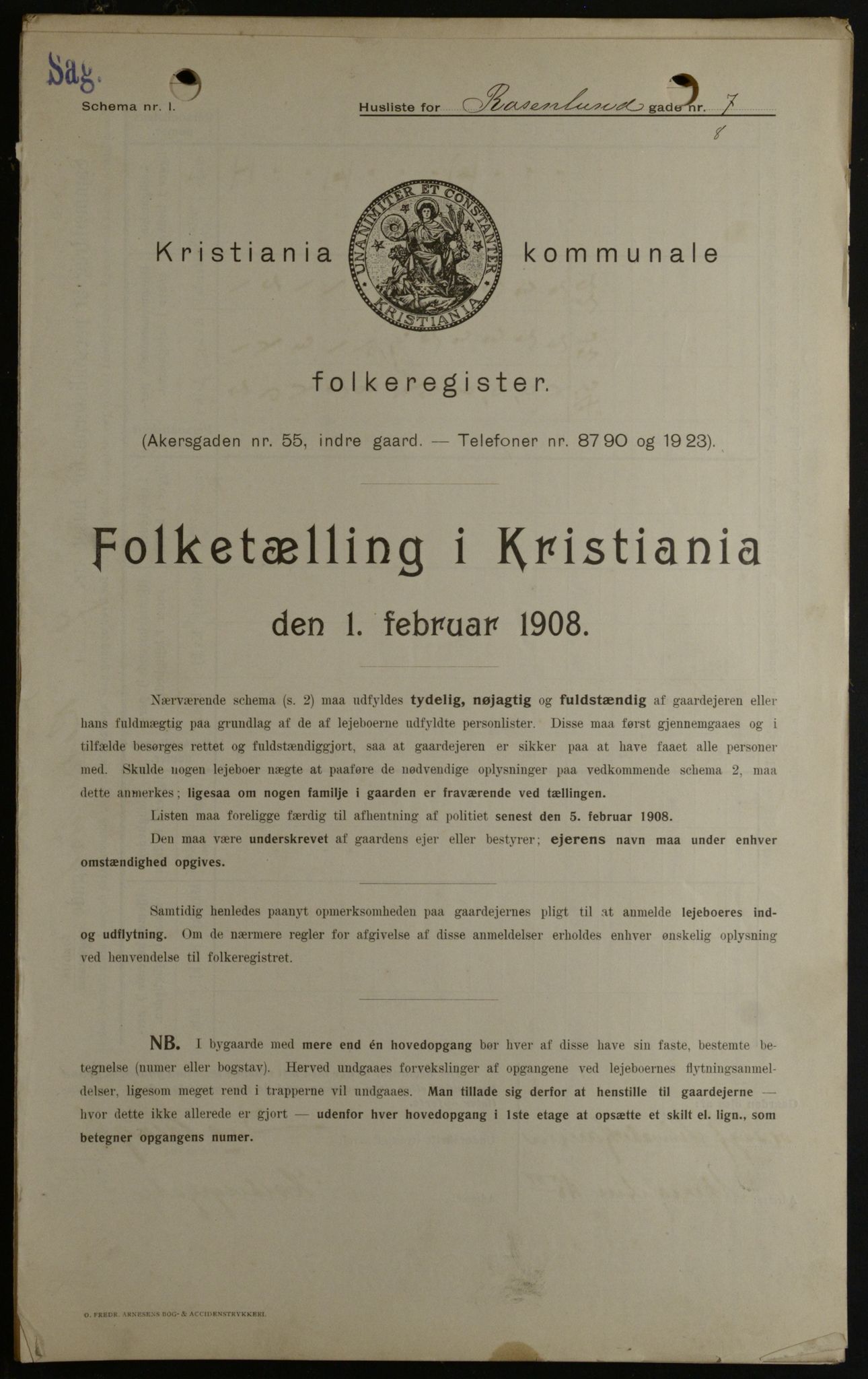 OBA, Kommunal folketelling 1.2.1908 for Kristiania kjøpstad, 1908, s. 75625