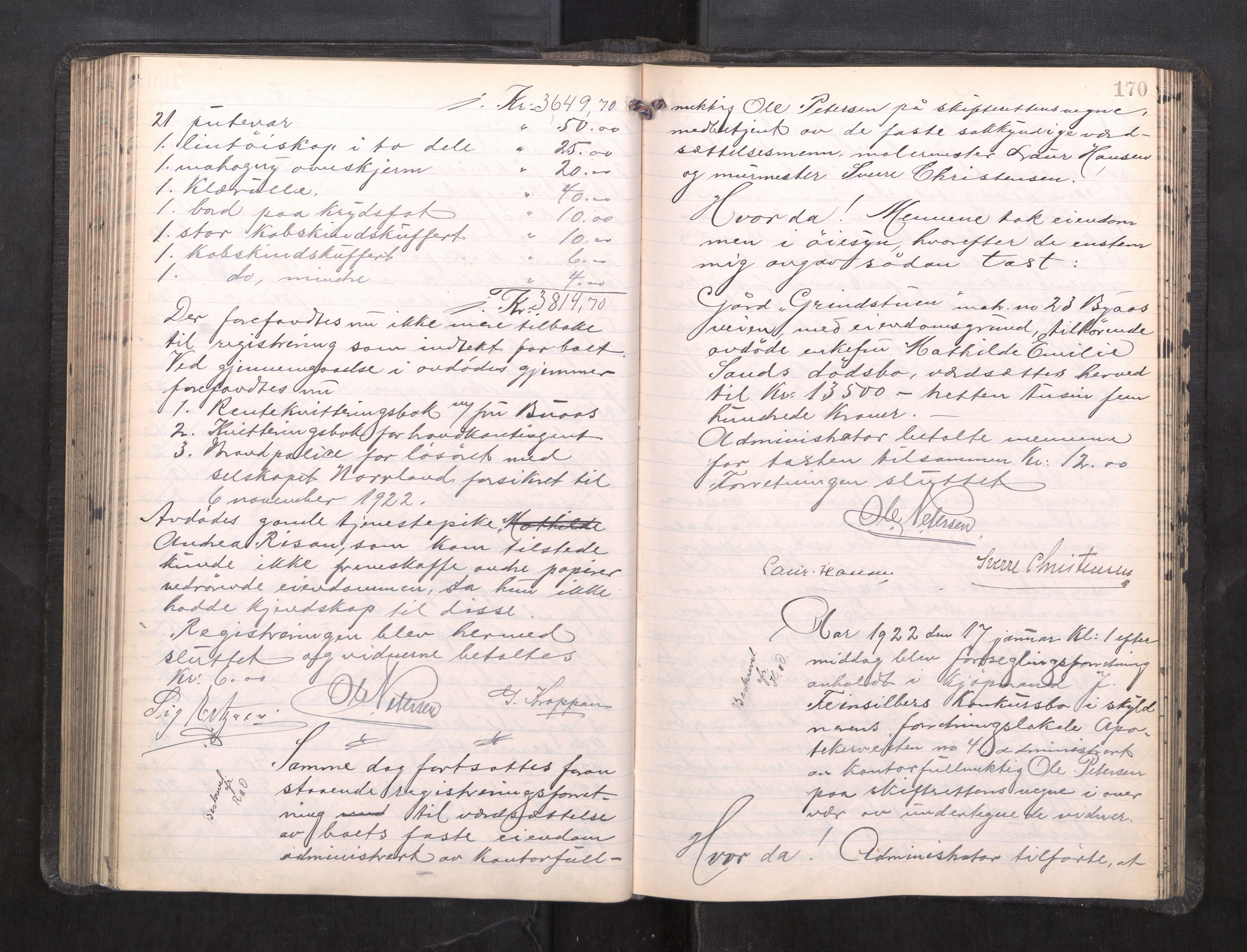 Trondheim byfogd, AV/SAT-A-0003/1/3/3C/L0039: Skifteregistreringsprotokoll - 2/2-27/9. (u/ register), 1921-1922, s. 170