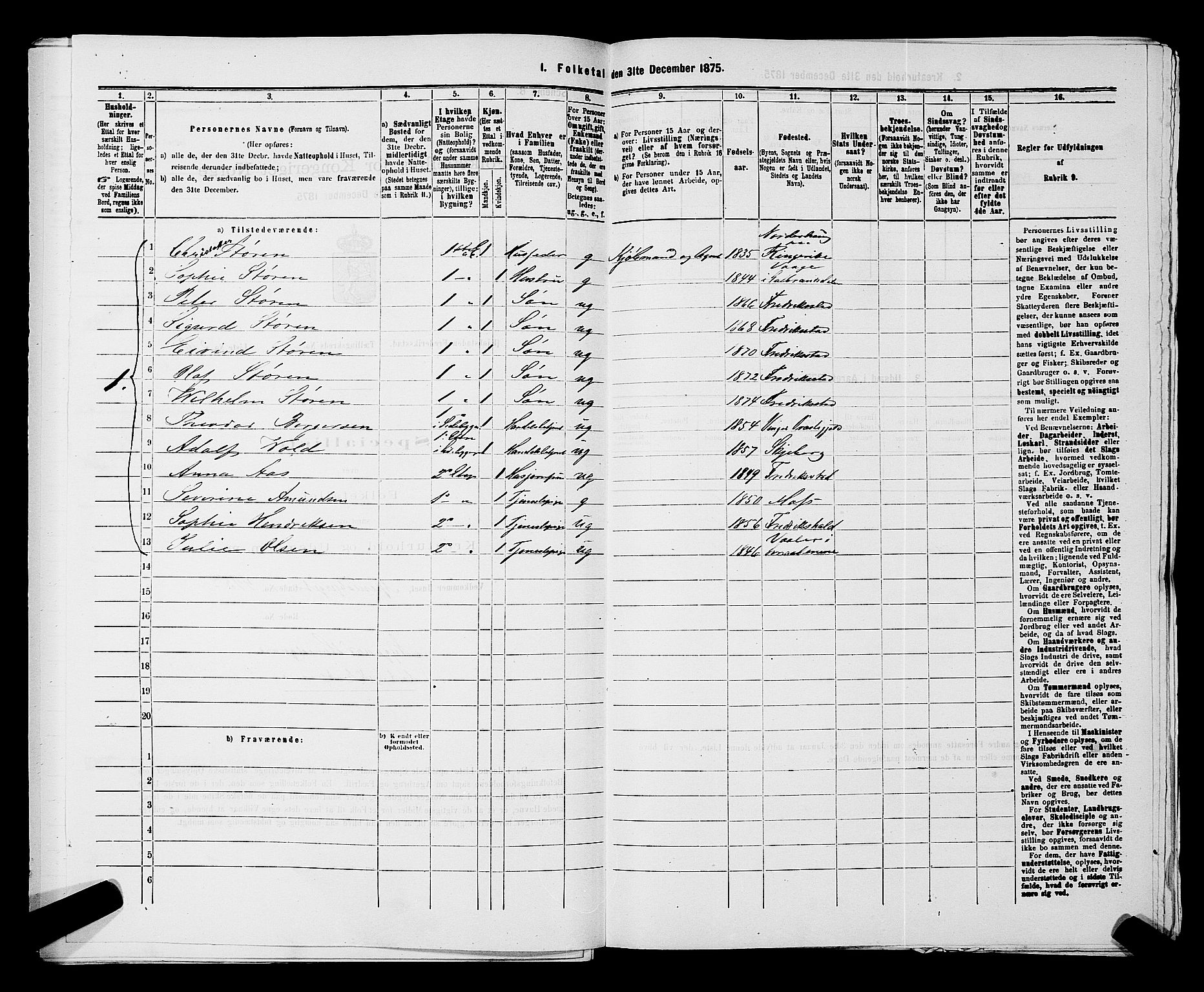RA, Folketelling 1875 for 0103B Fredrikstad prestegjeld, Fredrikstad kjøpstad, 1875, s. 1322