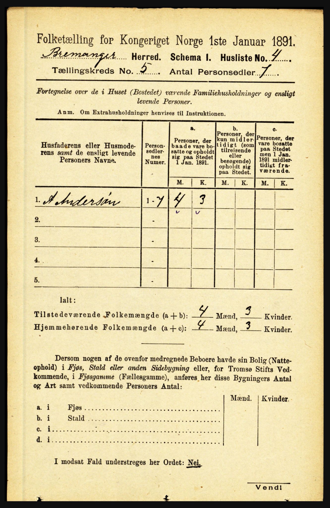 RA, Folketelling 1891 for 1438 Bremanger herred, 1891, s. 1912