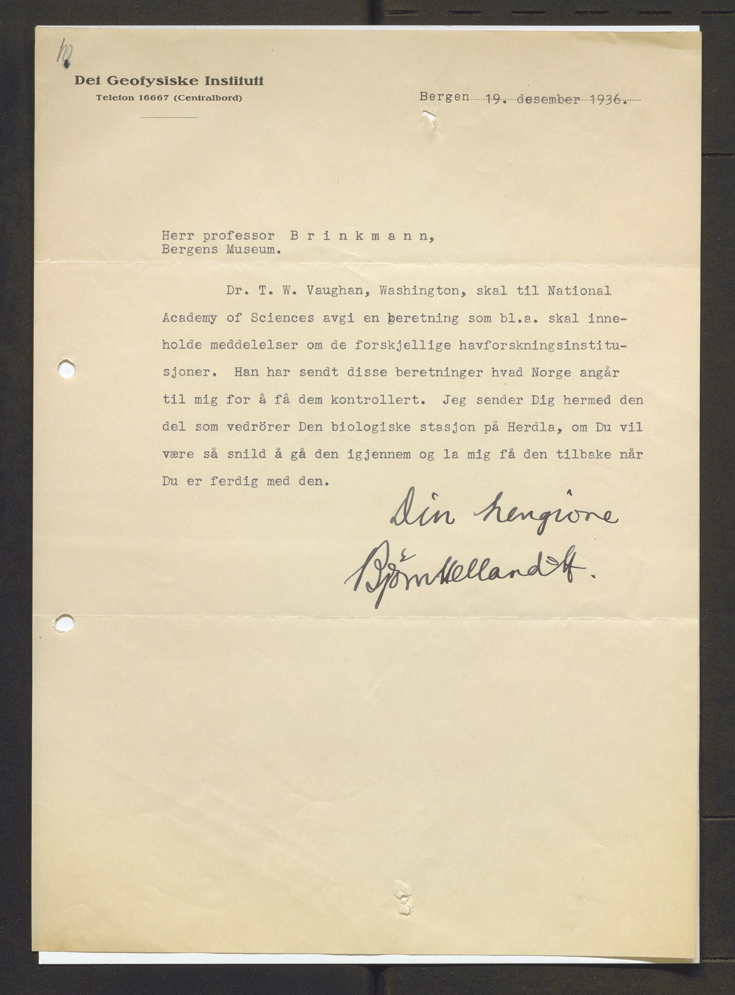 Bergens Museum, AV/SAB-A-17301/13/D/L0002: Korrespondanse , 1928-1940, s. 521
