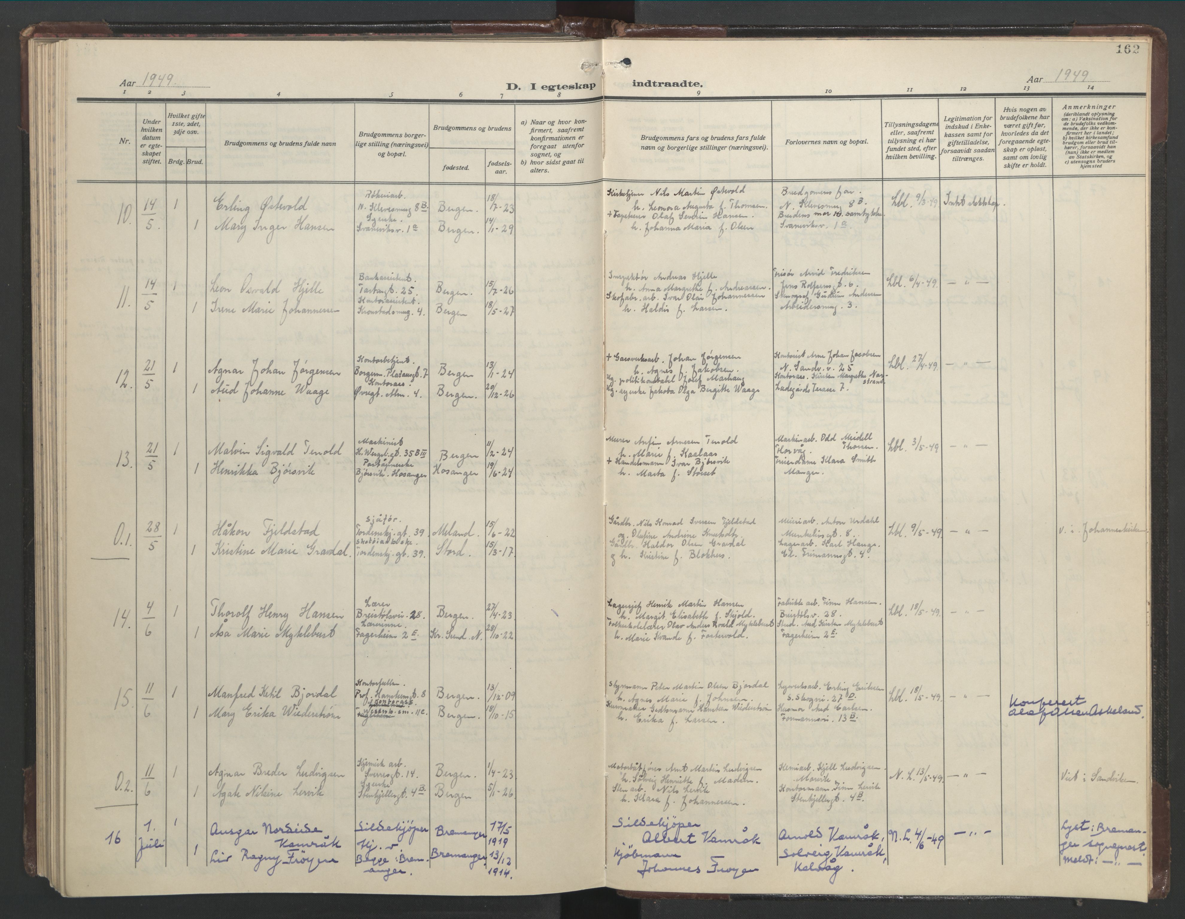 Mariakirken Sokneprestembete, SAB/A-76901/H/Hab/L0011: Klokkerbok nr. A 11, 1938-1955, s. 161b-162a