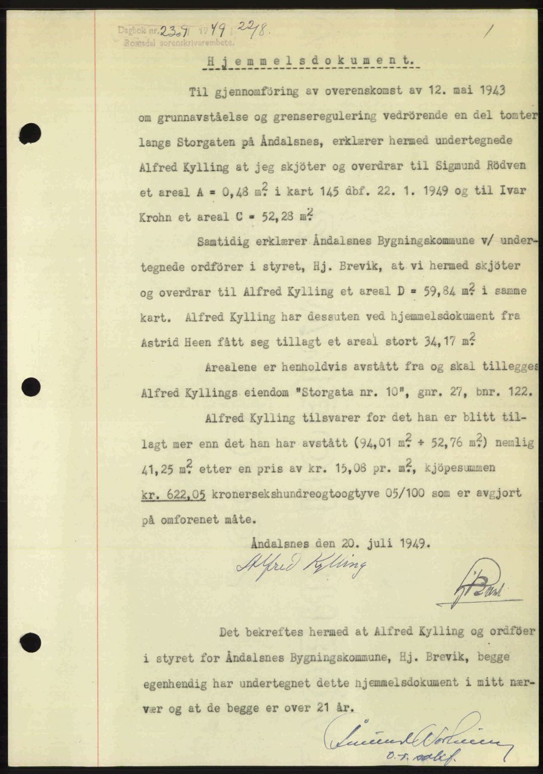 Romsdal sorenskriveri, SAT/A-4149/1/2/2C: Pantebok nr. A30, 1949-1949, Dagboknr: 2309/1949