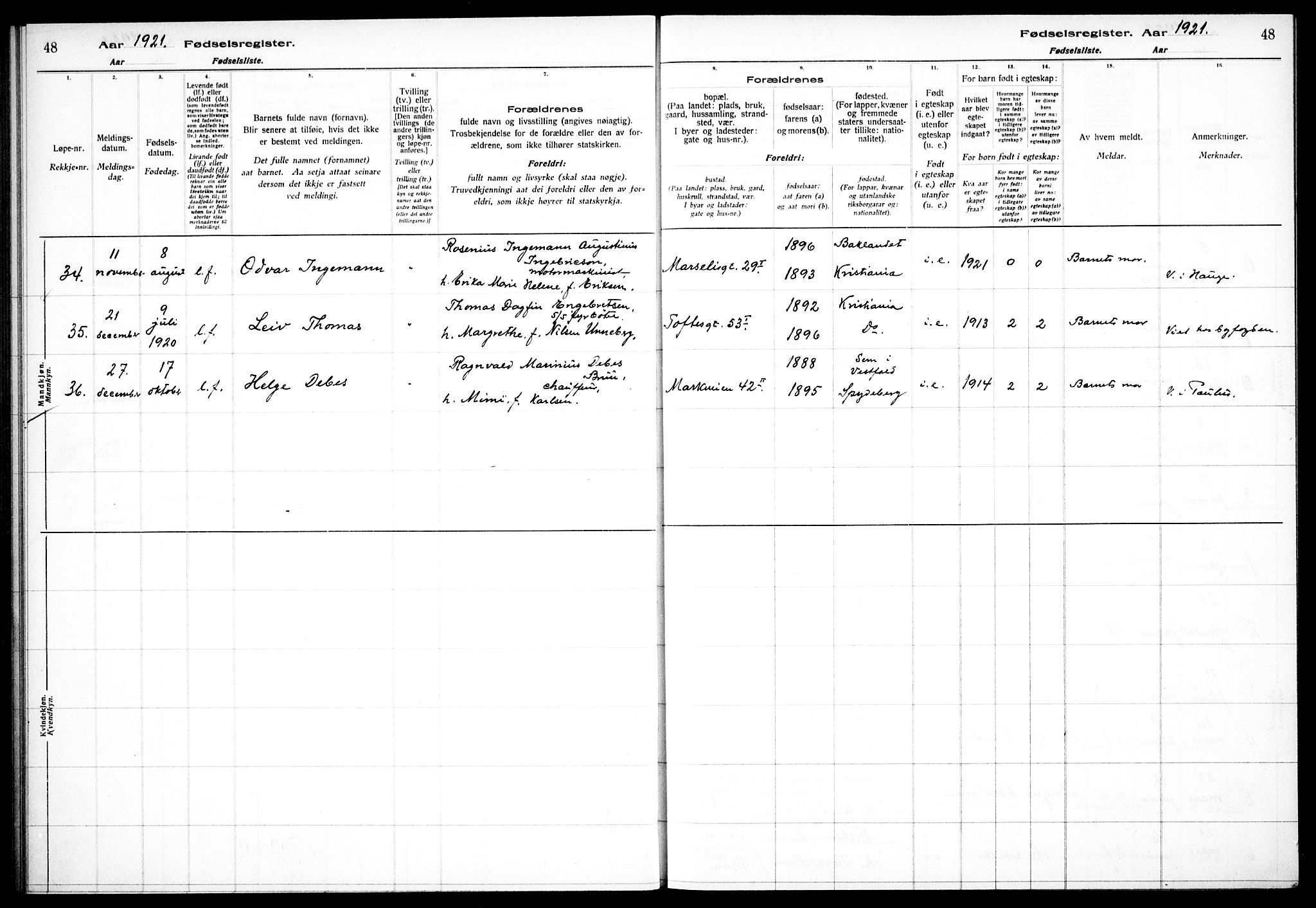 Hauge prestekontor Kirkebøker, SAO/A-10849/J/Ja/L0001: Fødselsregister nr. 1, 1917-1938, s. 48