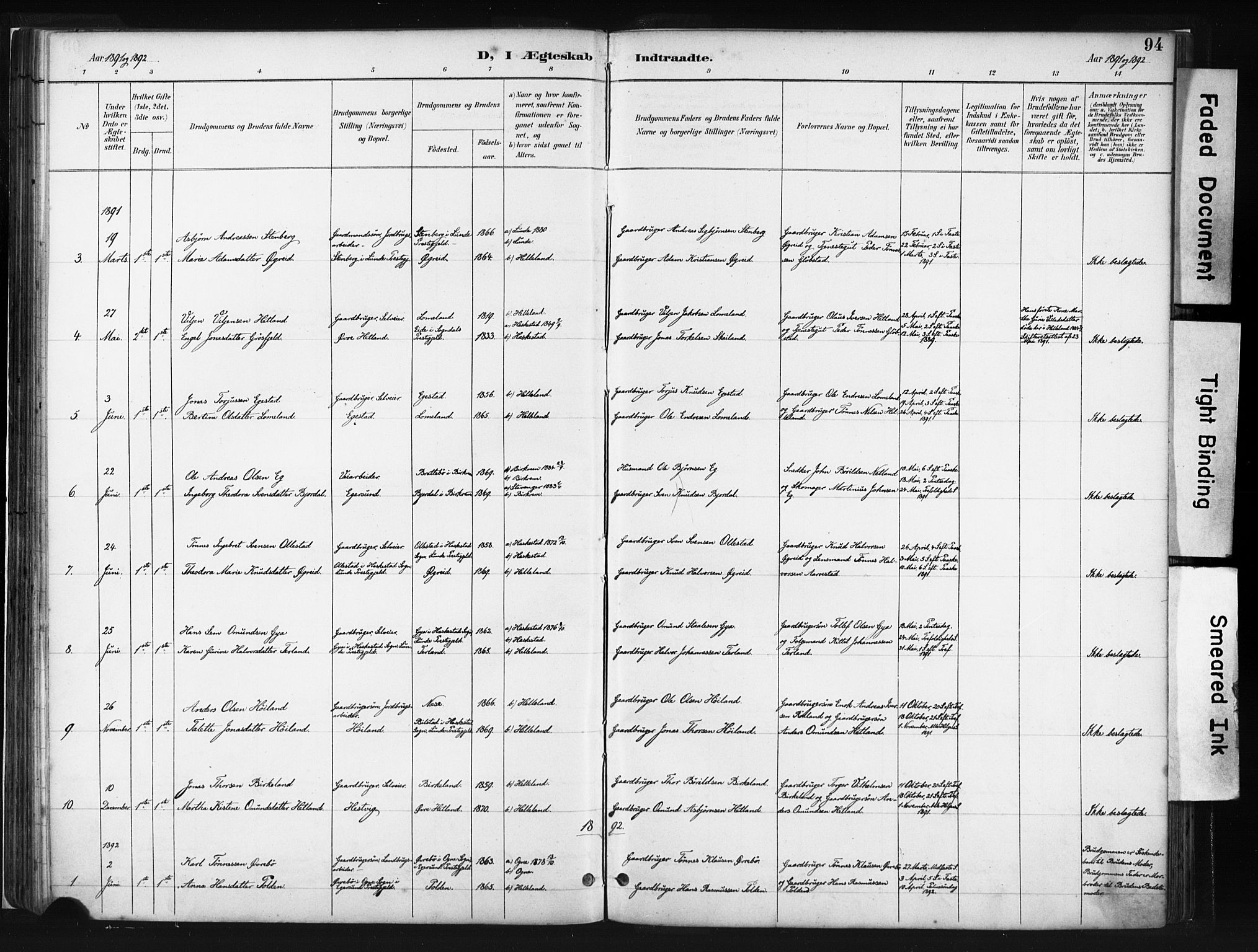 Helleland sokneprestkontor, SAST/A-101810: Ministerialbok nr. A 8, 1887-1907, s. 94