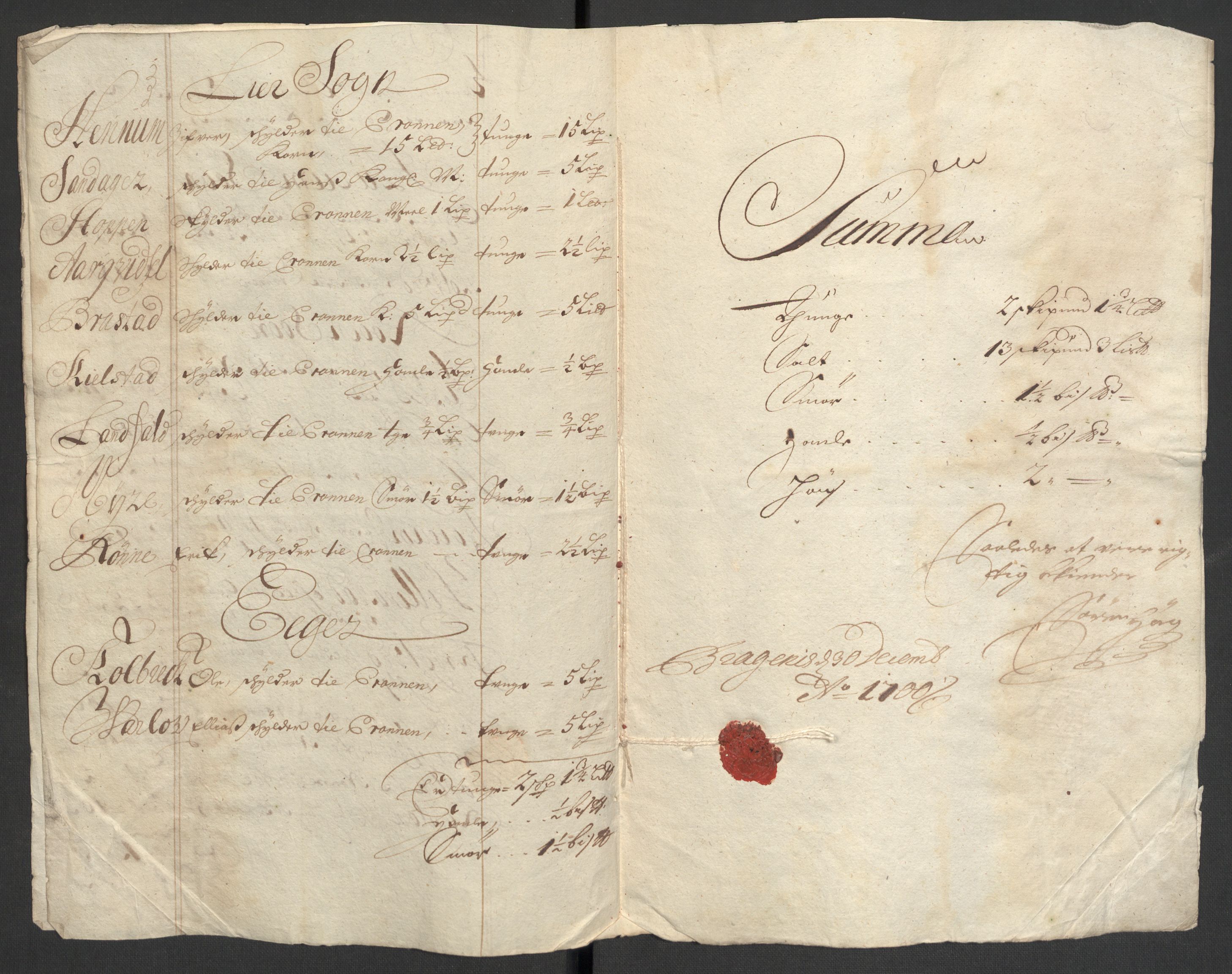 Rentekammeret inntil 1814, Reviderte regnskaper, Fogderegnskap, RA/EA-4092/R30/L1697: Fogderegnskap Hurum, Røyken, Eiker og Lier, 1700-1701, s. 41