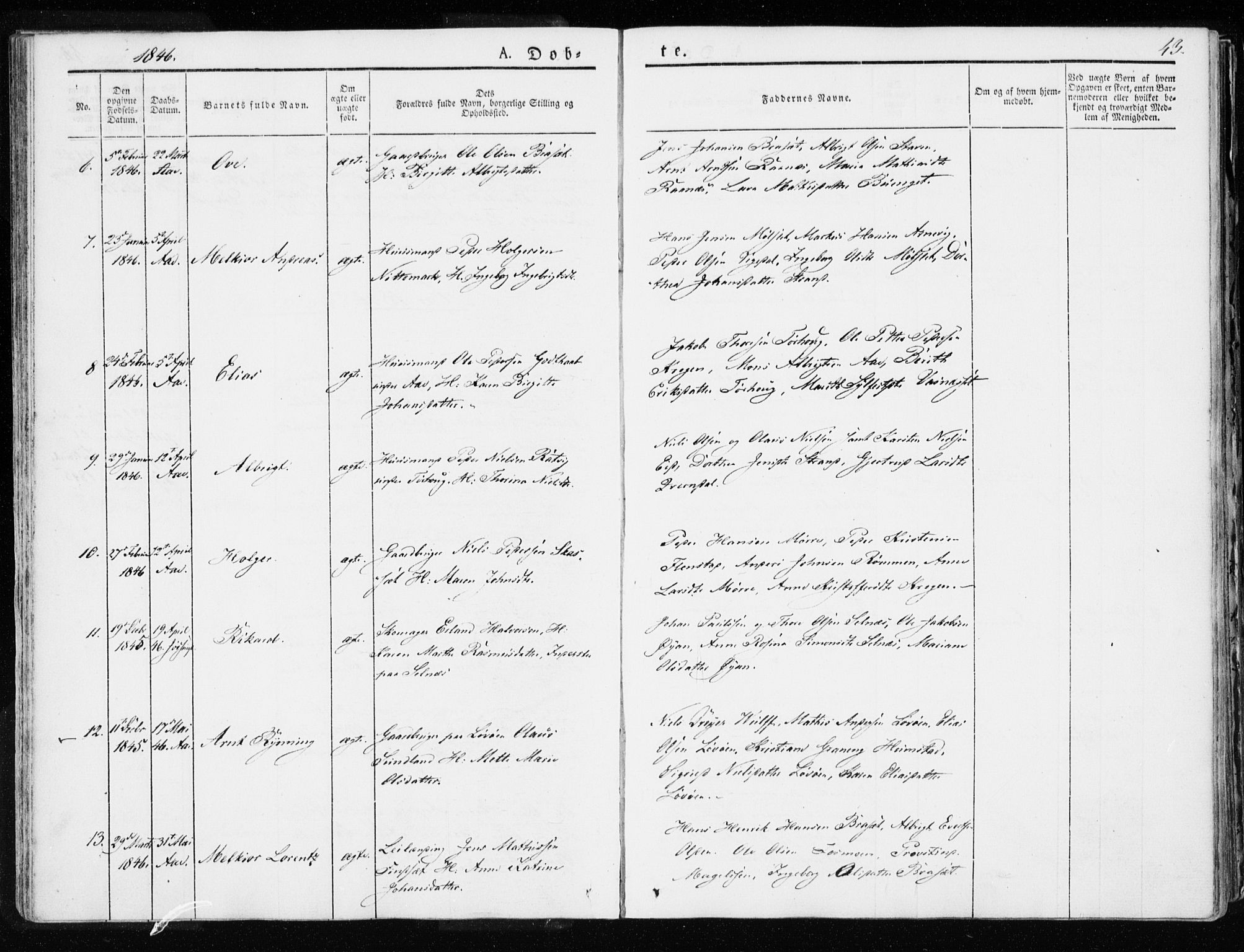 Ministerialprotokoller, klokkerbøker og fødselsregistre - Sør-Trøndelag, SAT/A-1456/655/L0676: Ministerialbok nr. 655A05, 1830-1847, s. 43