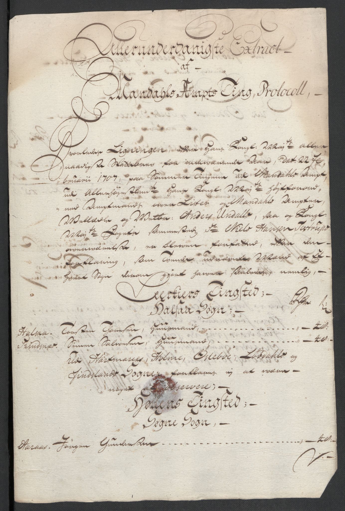 Rentekammeret inntil 1814, Reviderte regnskaper, Fogderegnskap, RA/EA-4092/R43/L2551: Fogderegnskap Lista og Mandal, 1705-1709, s. 462