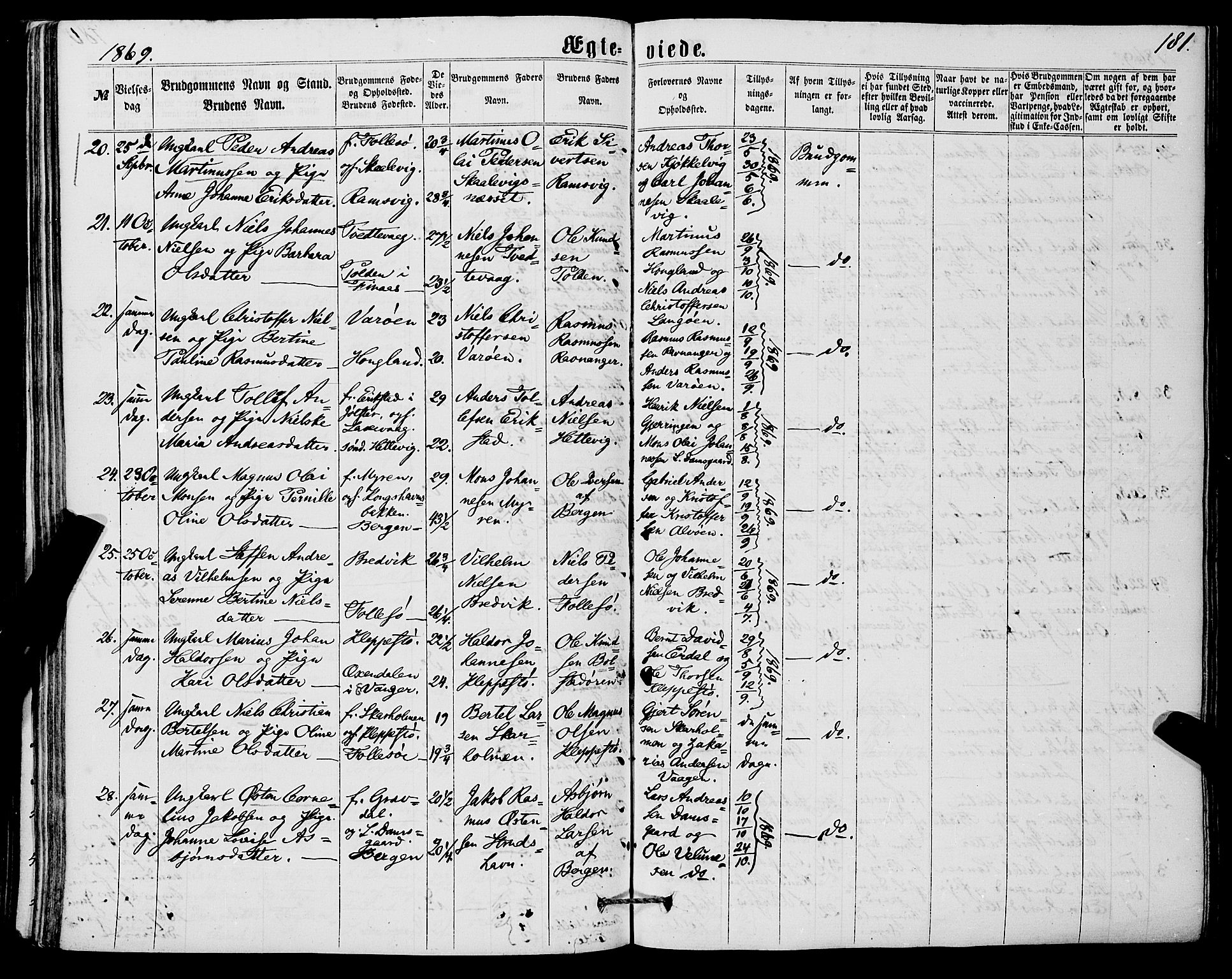 Askøy Sokneprestembete, AV/SAB-A-74101/H/Ha/Haa/Haaa/L0009: Ministerialbok nr. A 9, 1863-1877, s. 181