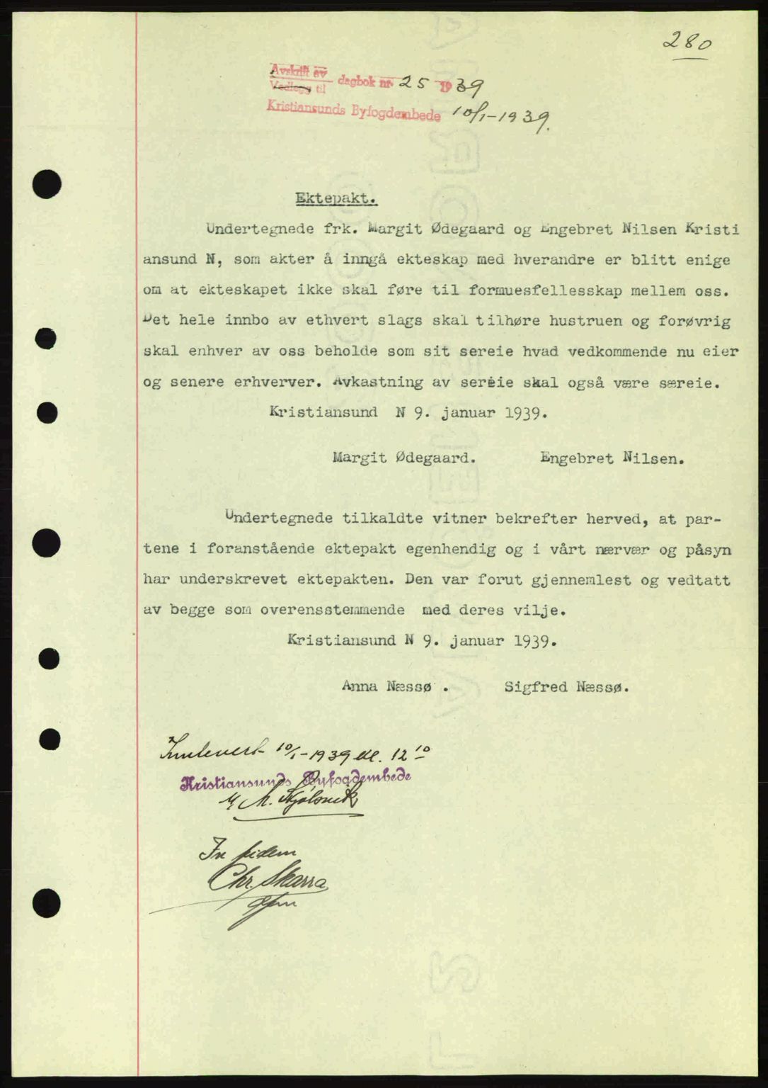 Kristiansund byfogd, AV/SAT-A-4587/A/27: Pantebok nr. 31, 1938-1939, Dagboknr: 25/1939