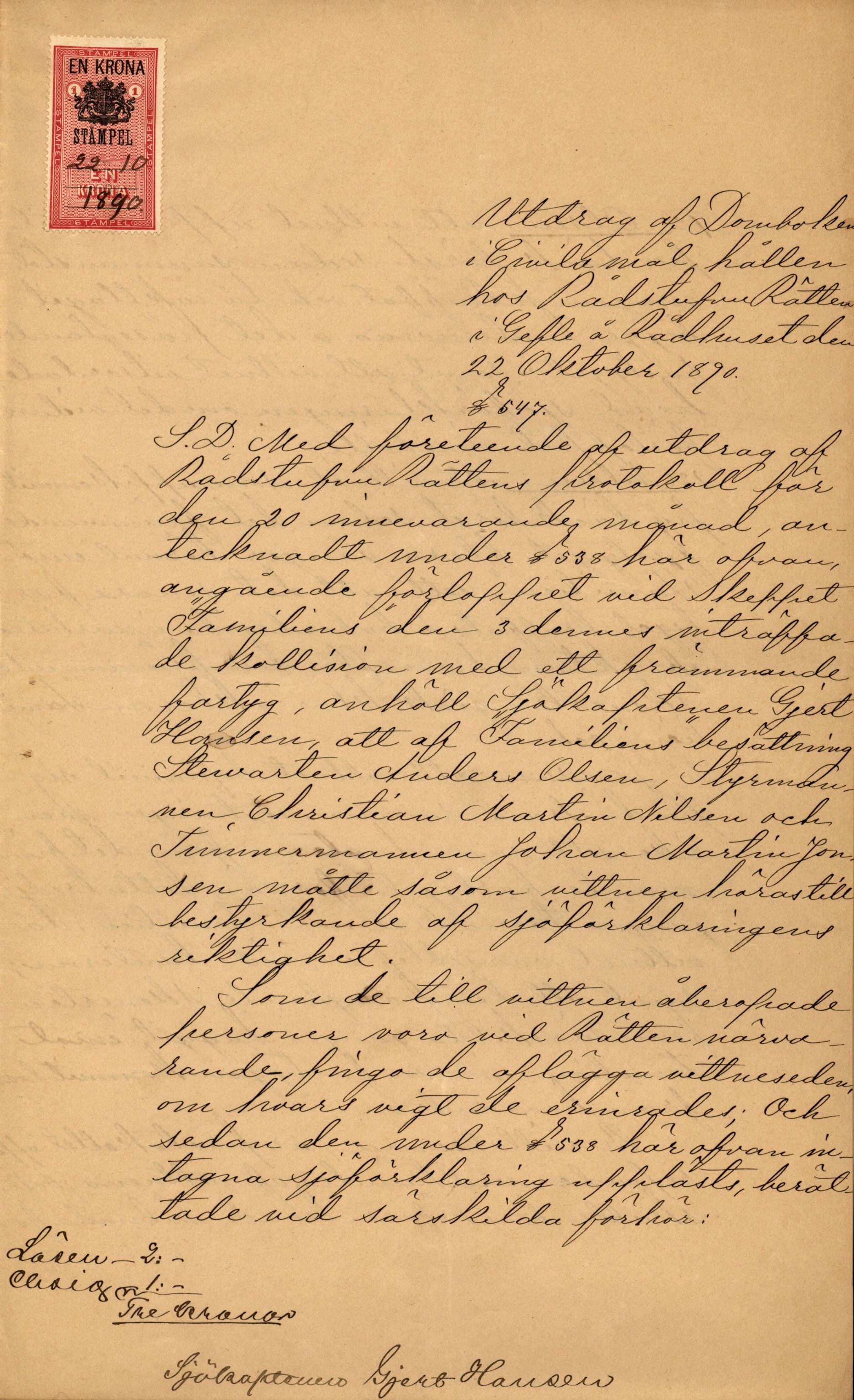 Pa 63 - Østlandske skibsassuranceforening, VEMU/A-1079/G/Ga/L0026/0009: Havaridokumenter / Rex, Resolve, Regulator, Familien, Falcon, Johanne, 1890, s. 41