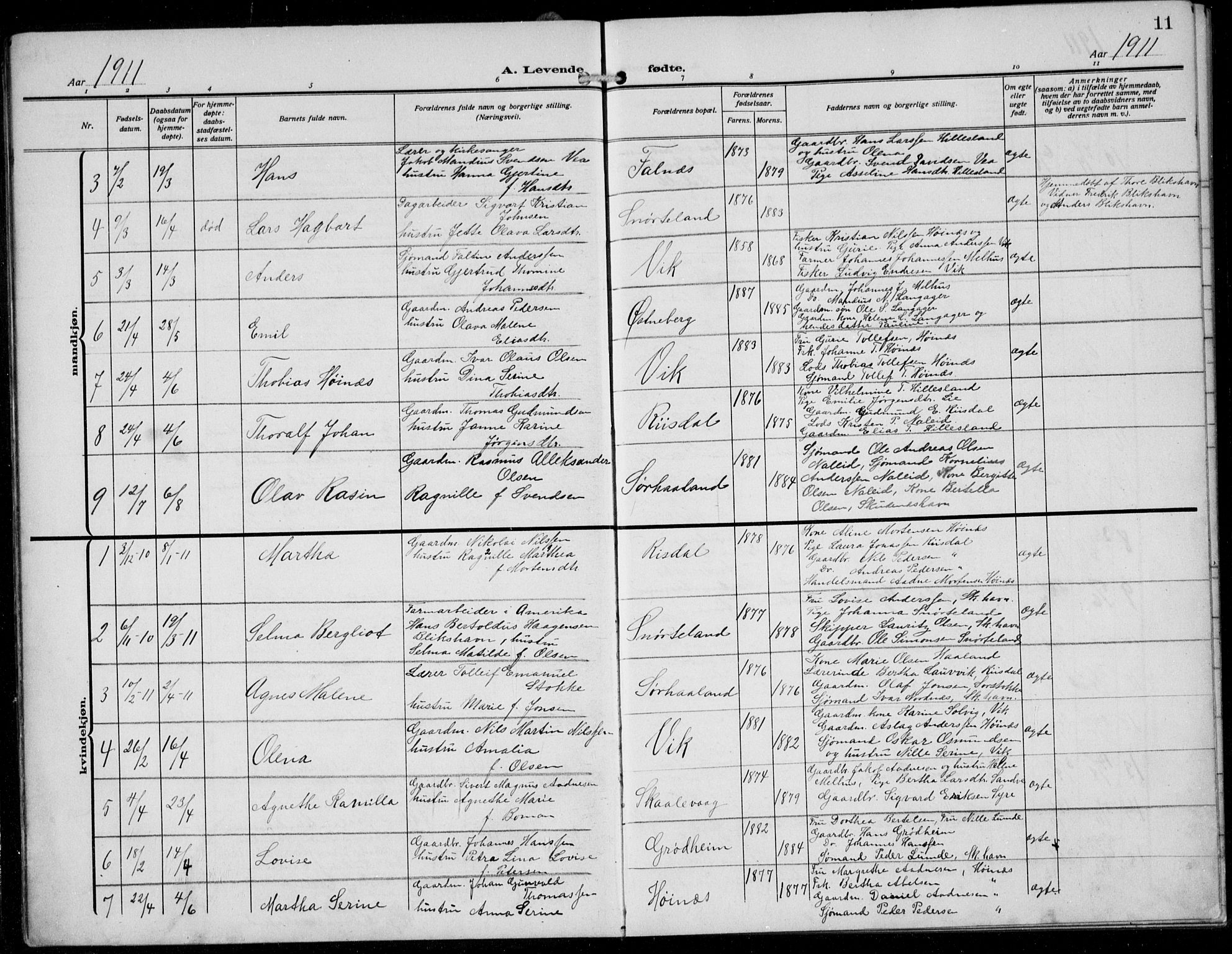 Skudenes sokneprestkontor, AV/SAST-A -101849/H/Ha/Hab/L0009: Klokkerbok nr. B 9, 1908-1936, s. 11