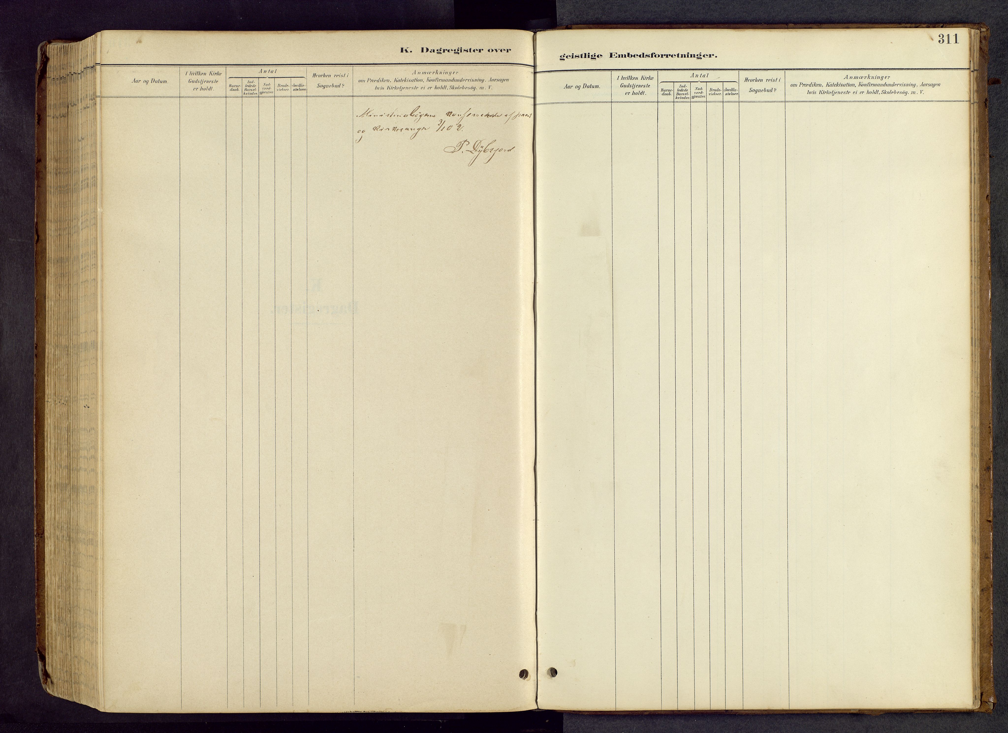 Vang prestekontor, Valdres, AV/SAH-PREST-140/H/Hb/L0005: Klokkerbok nr. 5, 1889-1945, s. 311