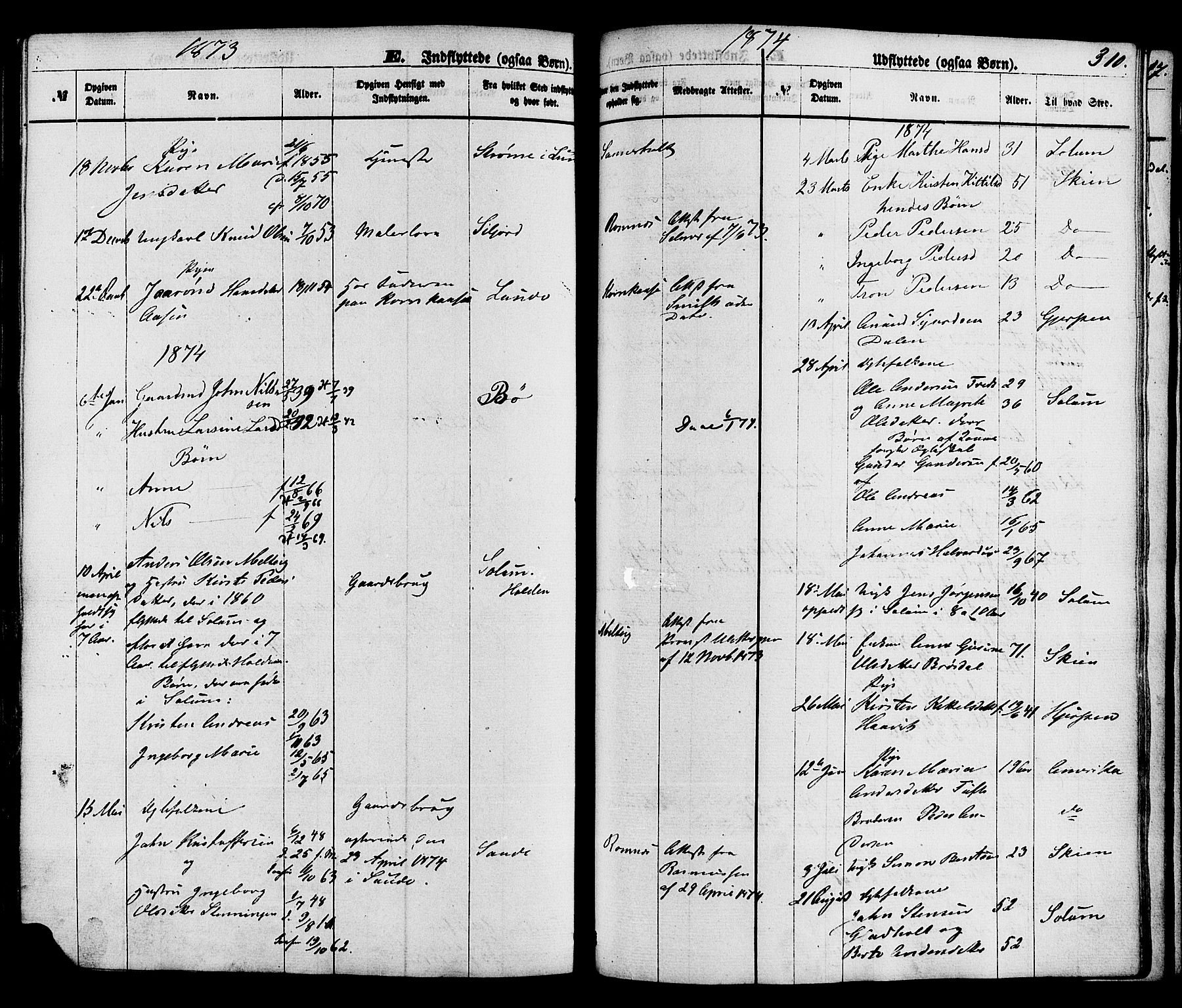 Holla kirkebøker, AV/SAKO-A-272/F/Fa/L0007: Ministerialbok nr. 7, 1869-1881, s. 310