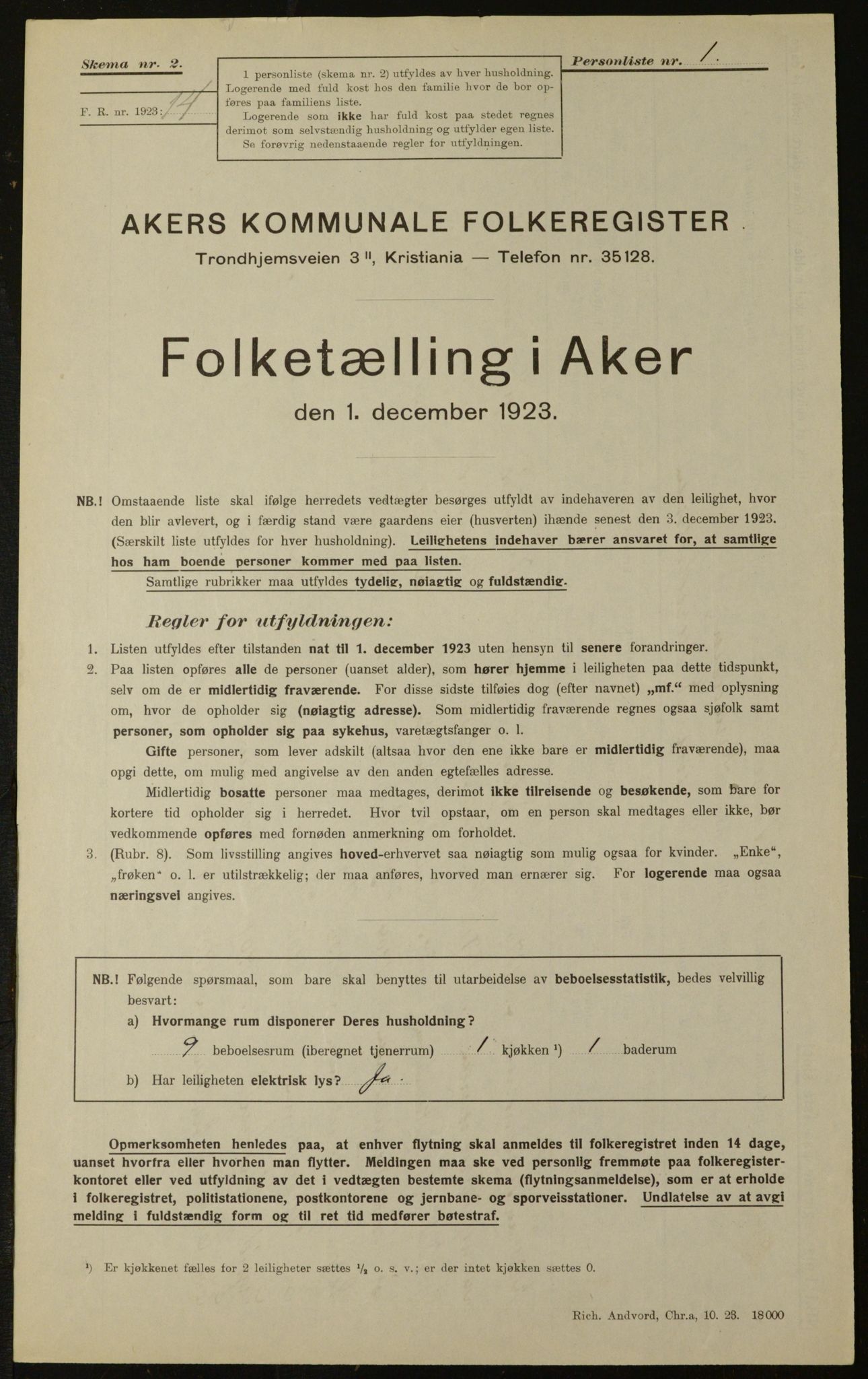 , Kommunal folketelling 1.12.1923 for Aker, 1923, s. 72