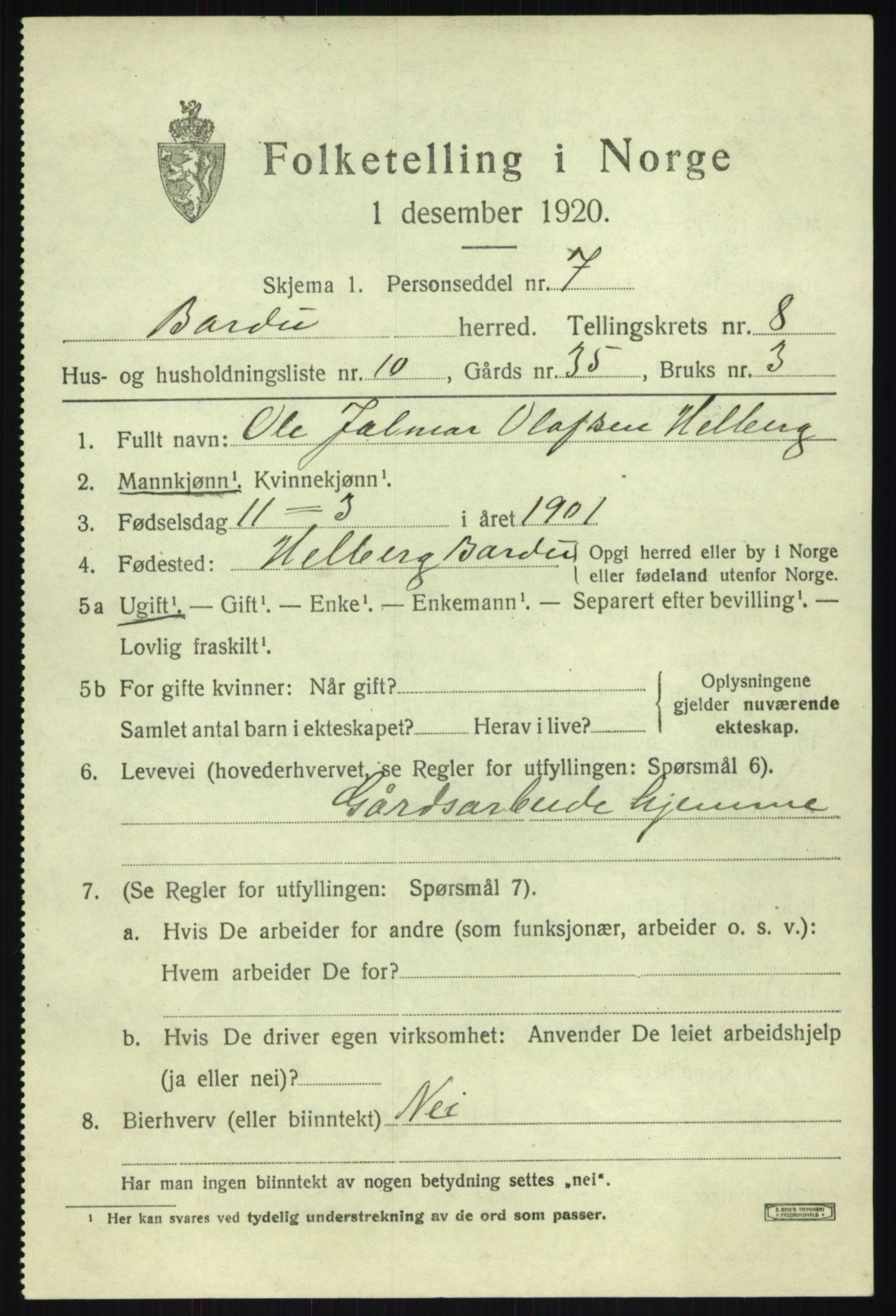 SATØ, Folketelling 1920 for 1922 Bardu herred, 1920, s. 3024