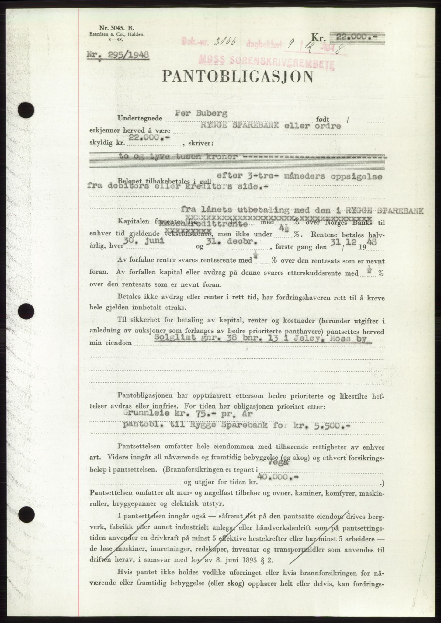 Moss sorenskriveri, AV/SAO-A-10168: Pantebok nr. B20, 1948-1948, Dagboknr: 3166/1948
