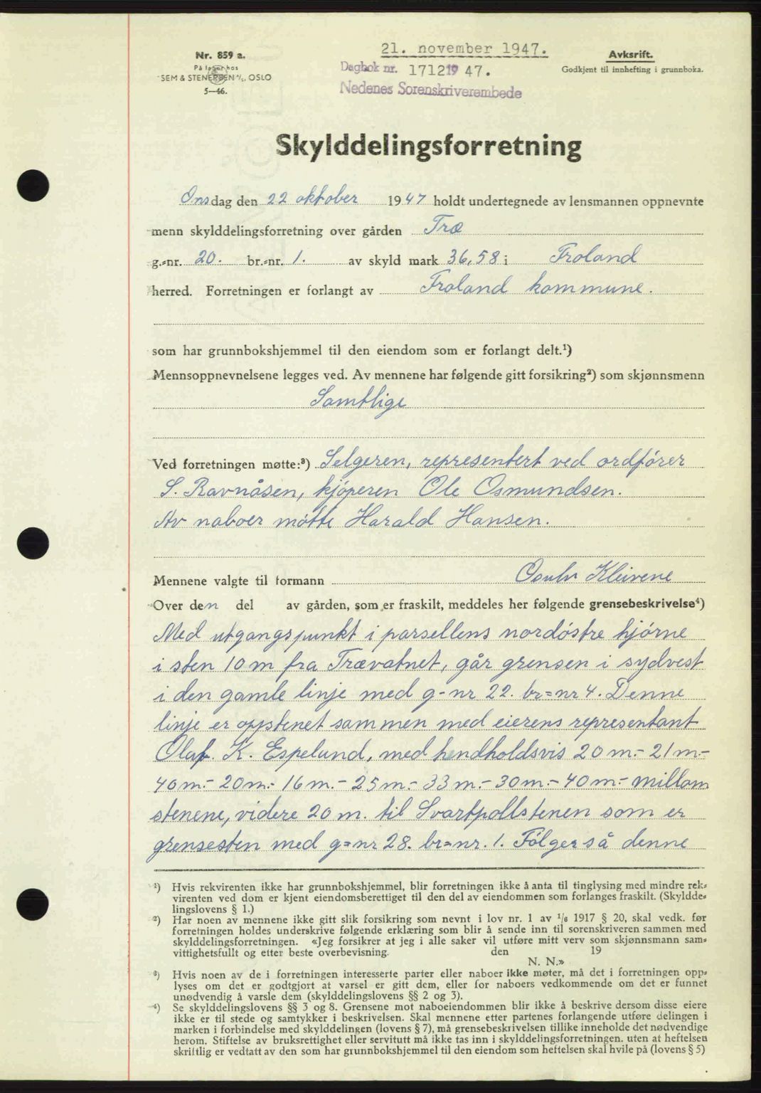 Nedenes sorenskriveri, AV/SAK-1221-0006/G/Gb/Gba/L0058: Pantebok nr. A10, 1947-1948, Dagboknr: 1712/1947