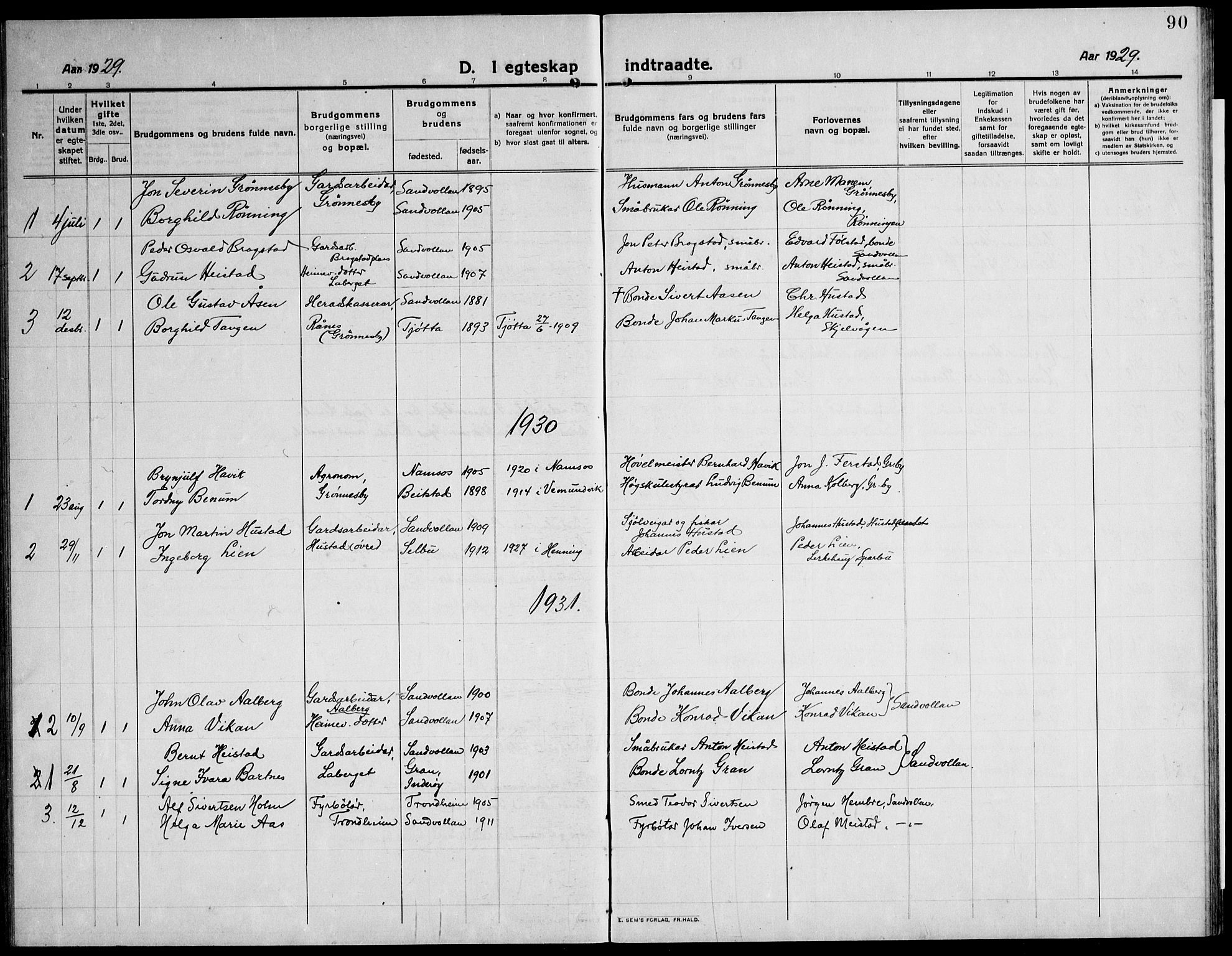 Ministerialprotokoller, klokkerbøker og fødselsregistre - Nord-Trøndelag, SAT/A-1458/732/L0319: Klokkerbok nr. 732C03, 1911-1945, s. 90