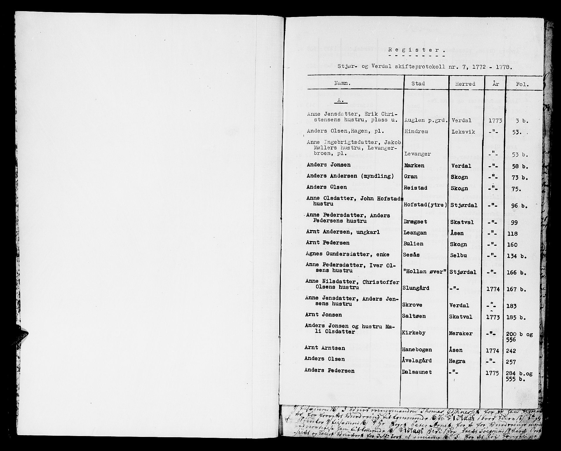 Stjør- og Verdal sorenskriveri, SAT/A-4167/1/3/3A/L0010: Skifteprotokoll 7, 1772-1778