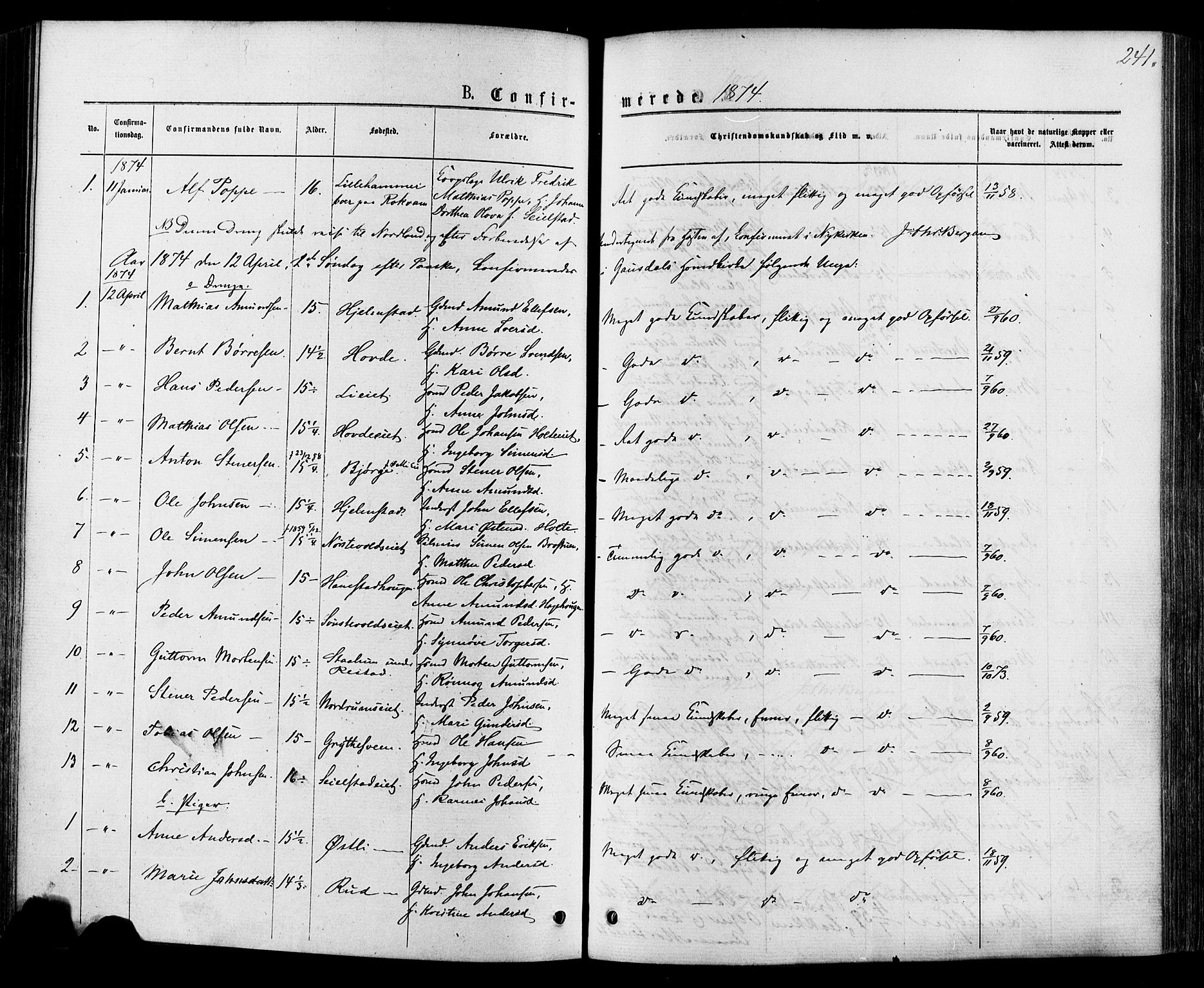 Østre Gausdal prestekontor, AV/SAH-PREST-092/H/Ha/Haa/L0001: Ministerialbok nr. 1, 1874-1886, s. 241